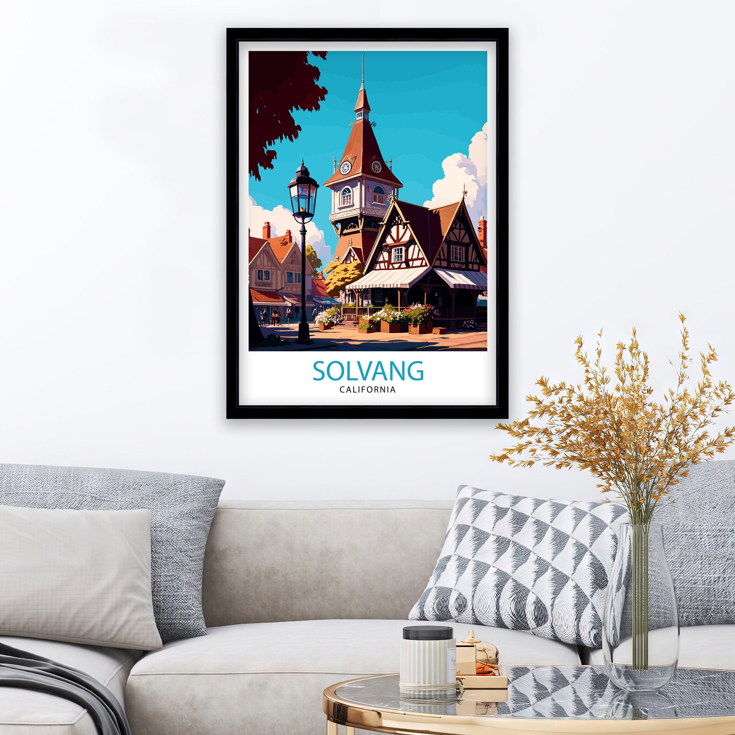 Solvang California Travel Print|, Solvang Wall Art, Solvang Poster, California Travel Print, Solvang Illustration, Solvang Gift