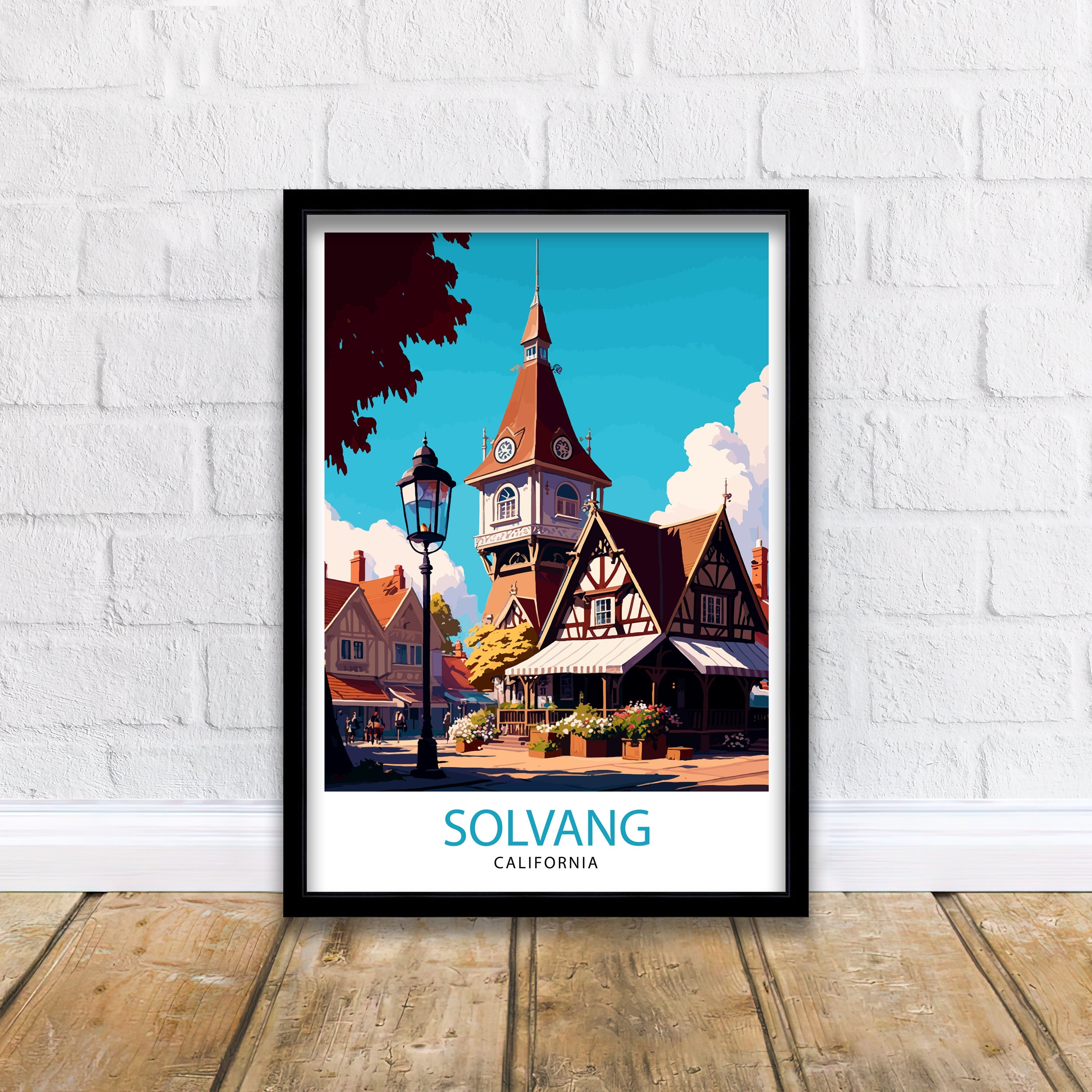 Solvang California Travel Print|, Solvang Wall Art, Solvang Poster, California Travel Print, Solvang Illustration, Solvang Gift
