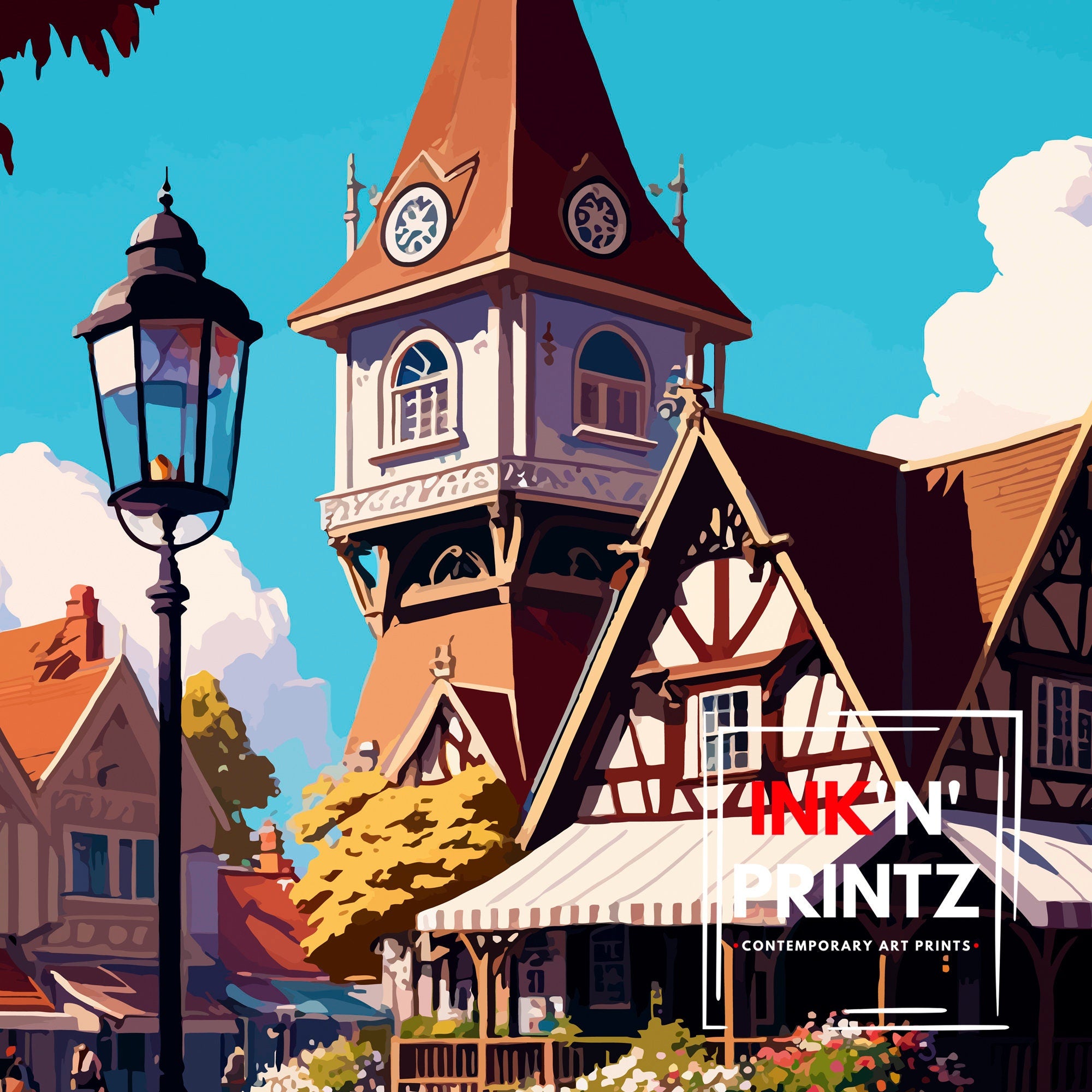 Solvang California Travel Print|, Solvang Wall Art, Solvang Poster, California Travel Print, Solvang Illustration, Solvang Gift