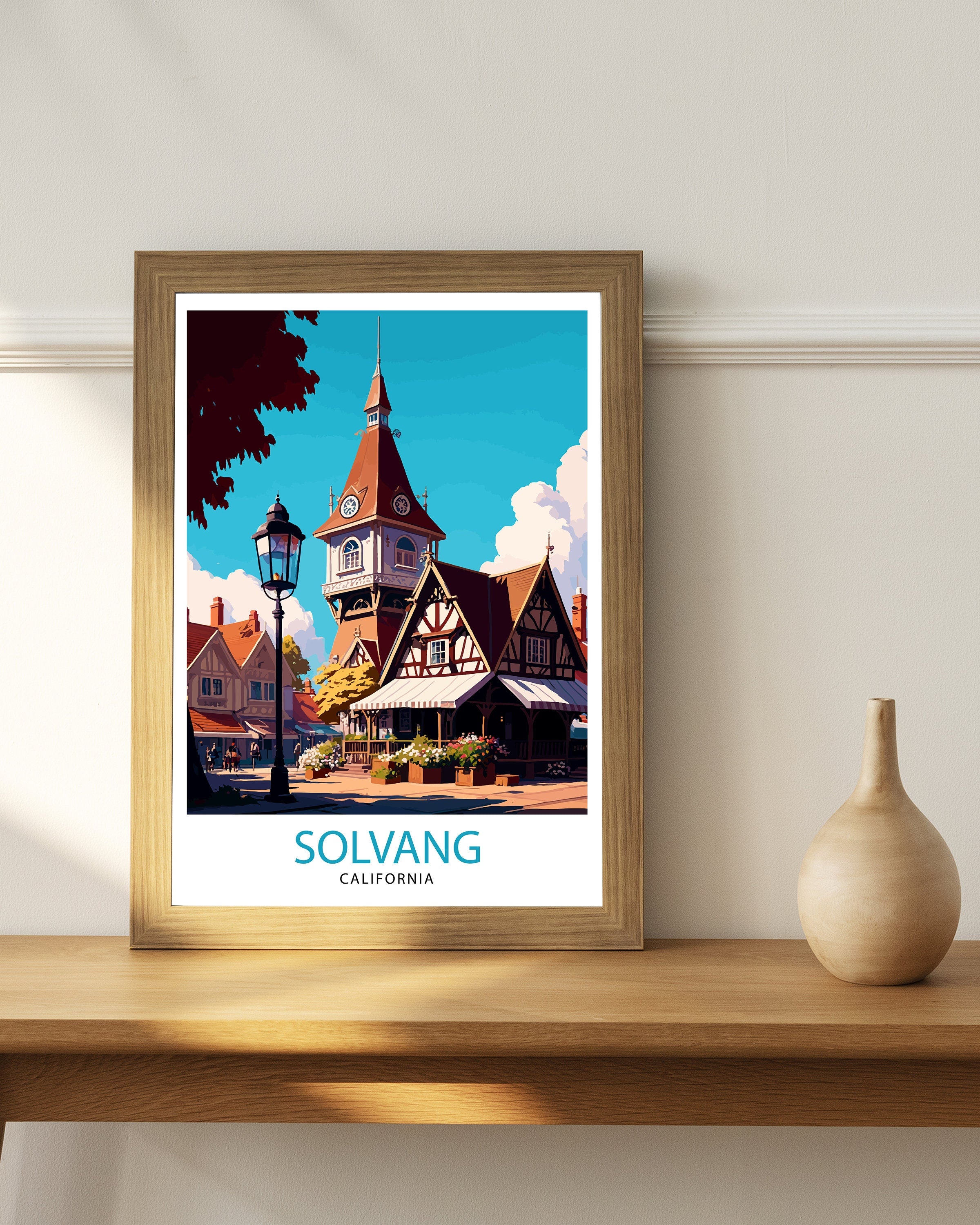 Solvang California Travel Print|, Solvang Wall Art, Solvang Poster, California Travel Print, Solvang Illustration, Solvang Gift