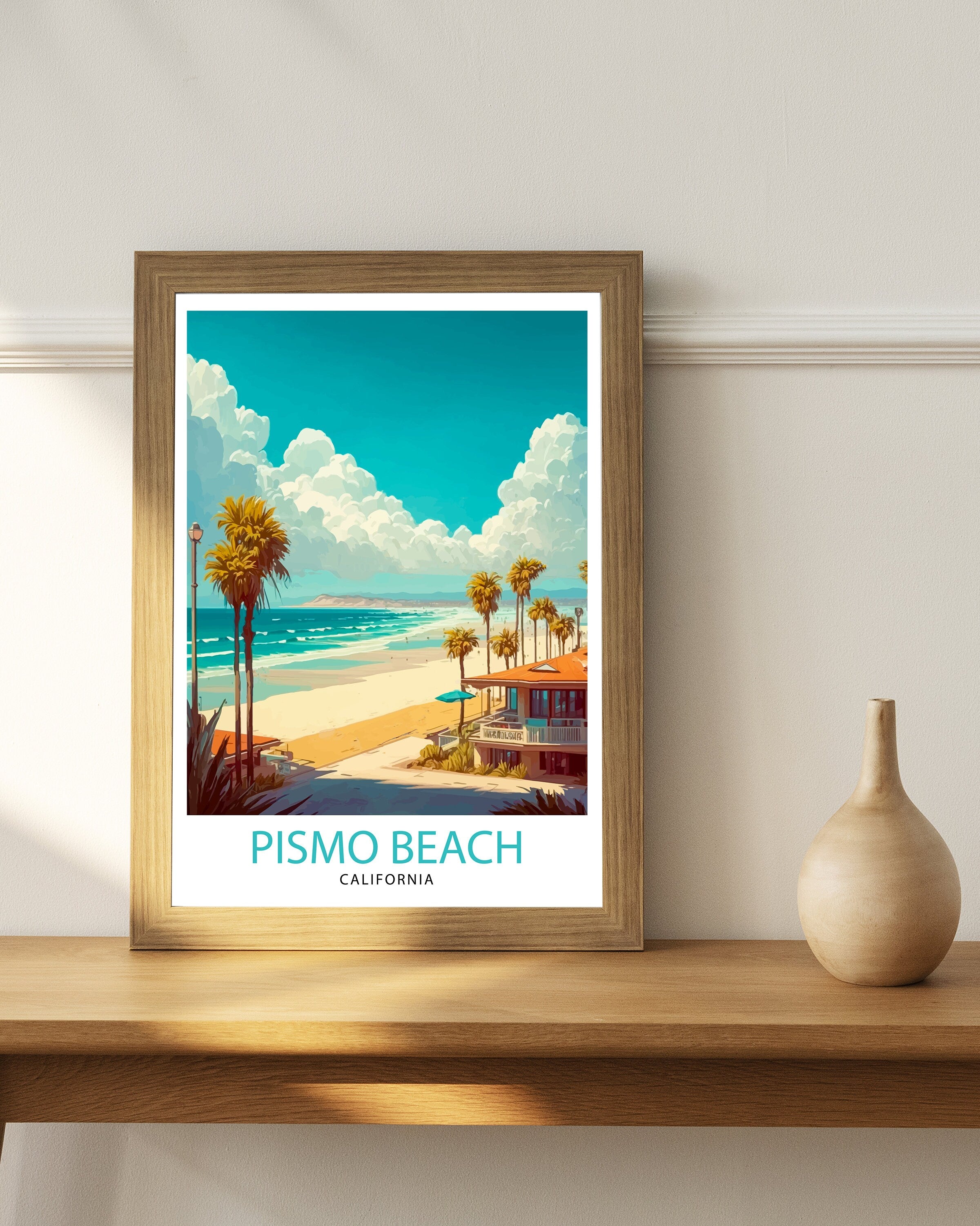 Pismo Beach California Travel Print| Pismo Beach Wall Art Pismo Beach Home Decor California Coastal Art Travel Poster Gift