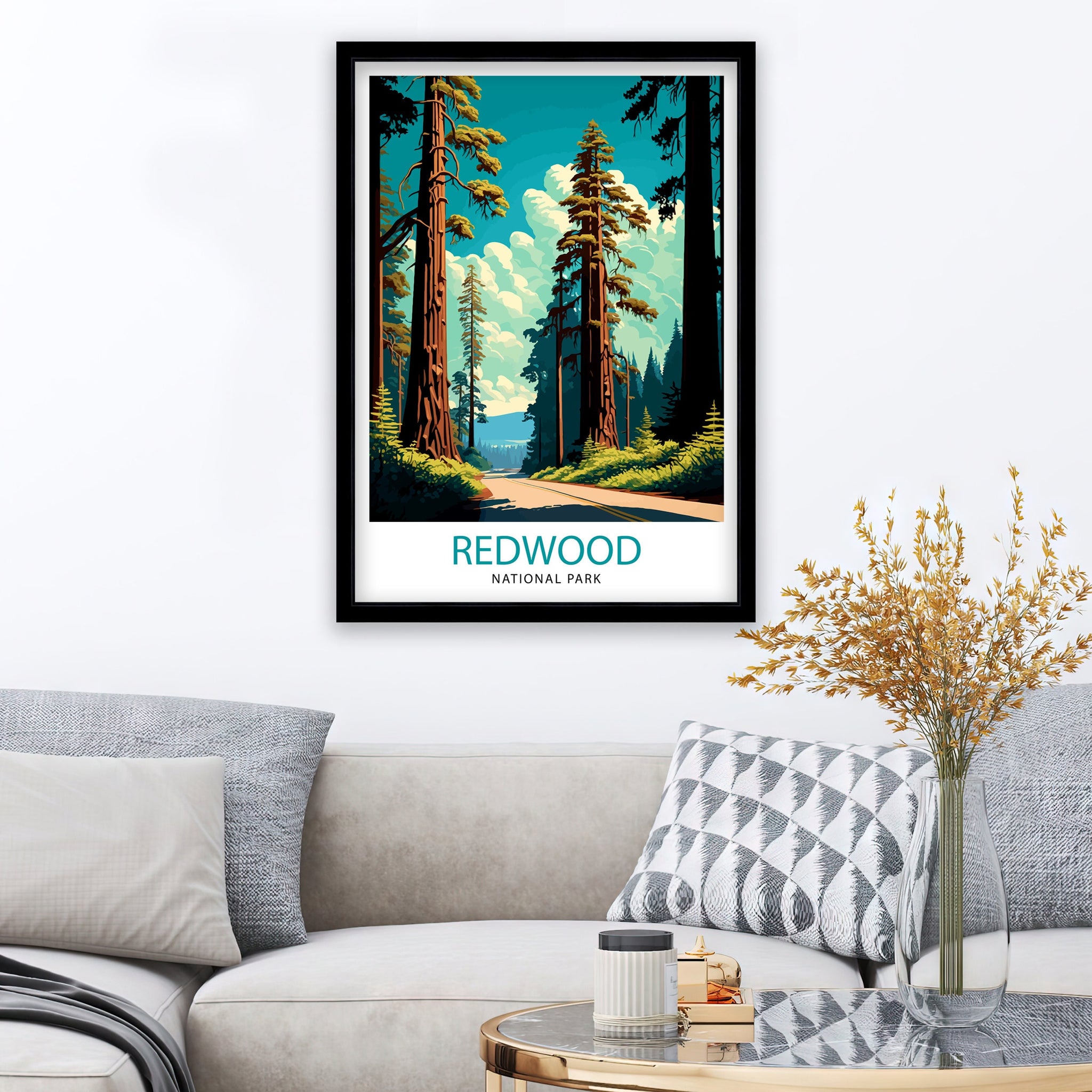 Redwood National Park Travel Print| Redwood Forest Wall Decor California Nature Illustration Travel Poster Gift for Outdoor Enthusiasts Home