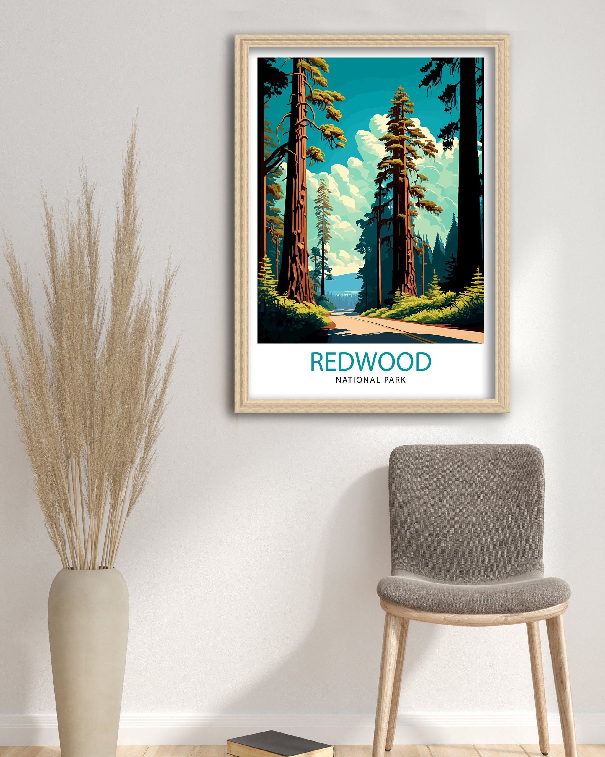 Redwood National Park Travel Print| Redwood Forest Wall Decor California Nature Illustration Travel Poster Gift for Outdoor Enthusiasts Home