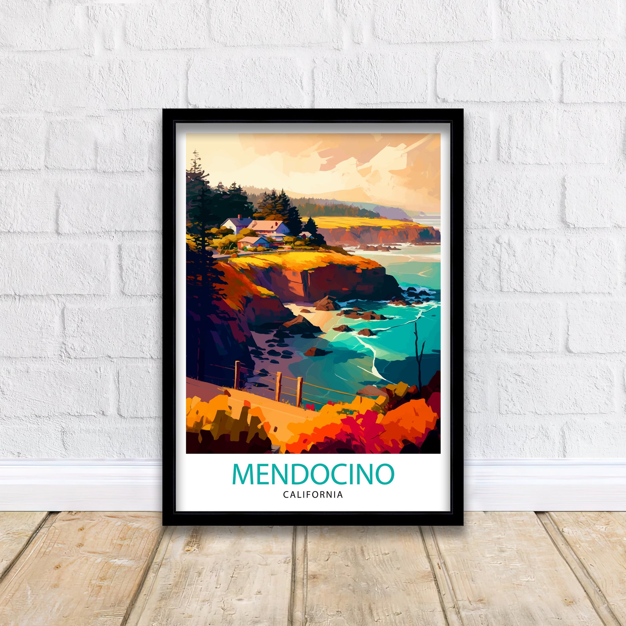 Mendocino California Travel Print| Wall Decor, Home Living Decor California Illustration Travel Poster, Gift For Mendocino, California Home