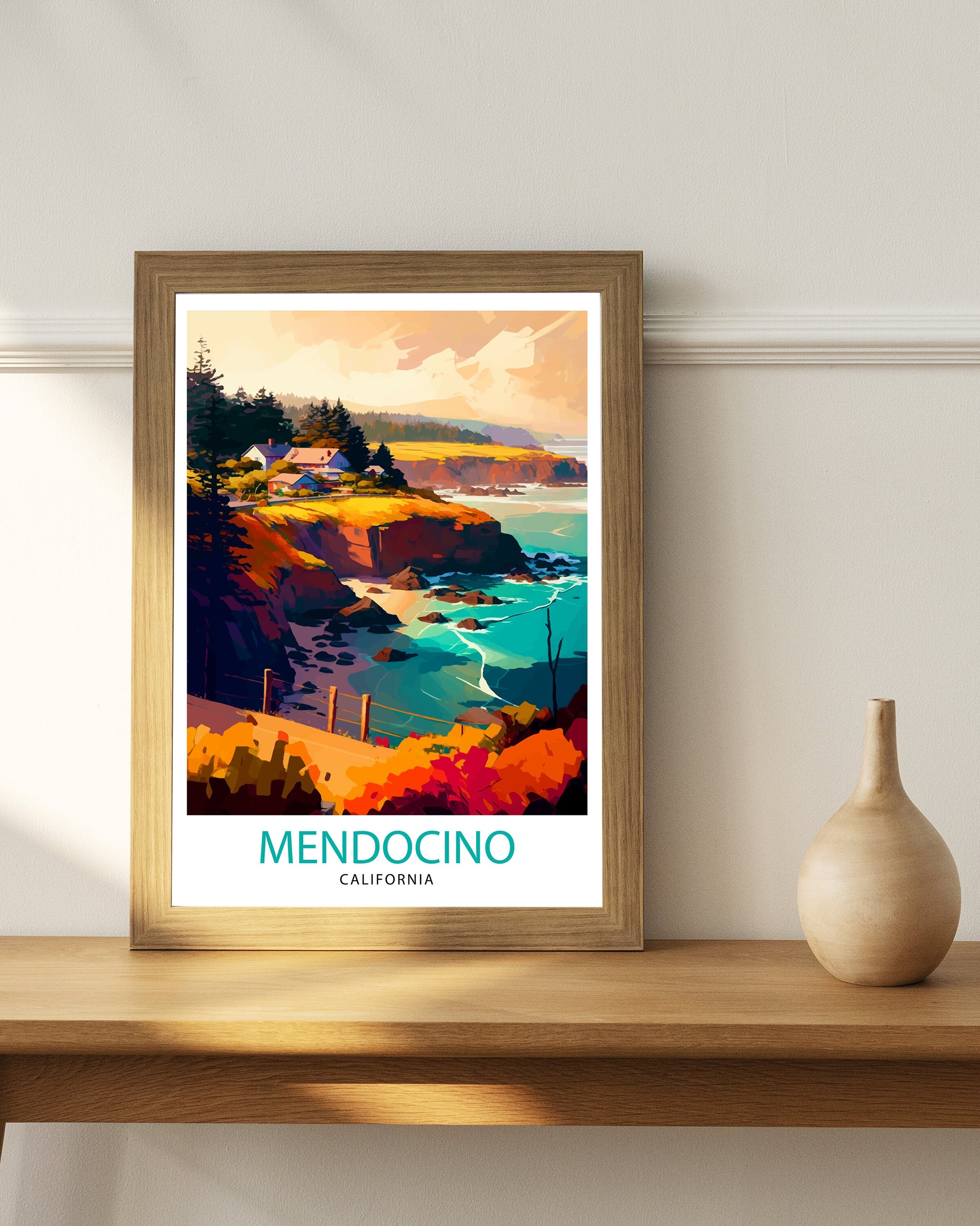 Mendocino California Travel Print| Wall Decor, Home Living Decor California Illustration Travel Poster, Gift For Mendocino, California Home