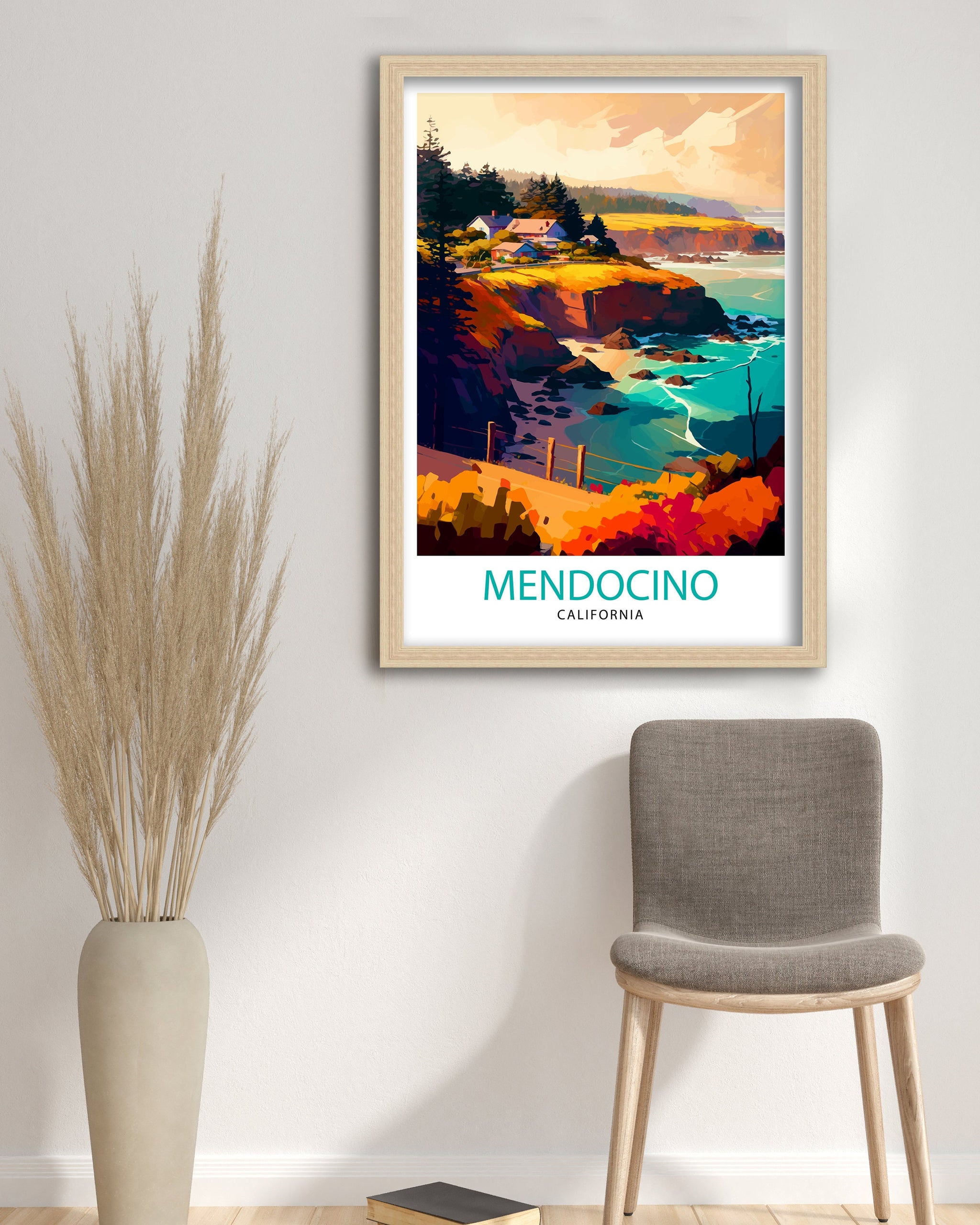 Mendocino California Travel Print| Wall Decor, Home Living Decor California Illustration Travel Poster, Gift For Mendocino, California Home