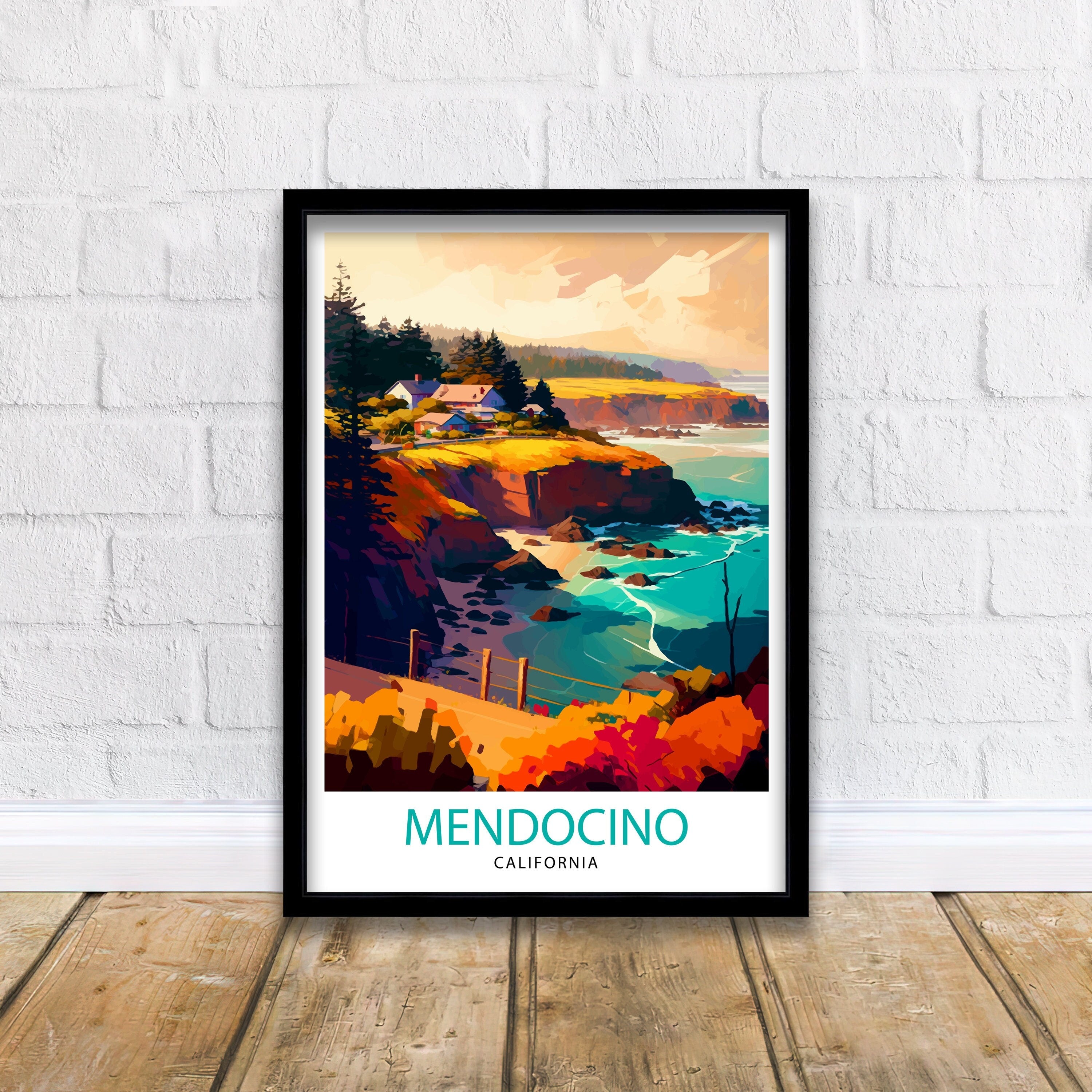 Mendocino California Travel Print| Wall Decor, Home Living Decor California Illustration Travel Poster, Gift For Mendocino, California Home