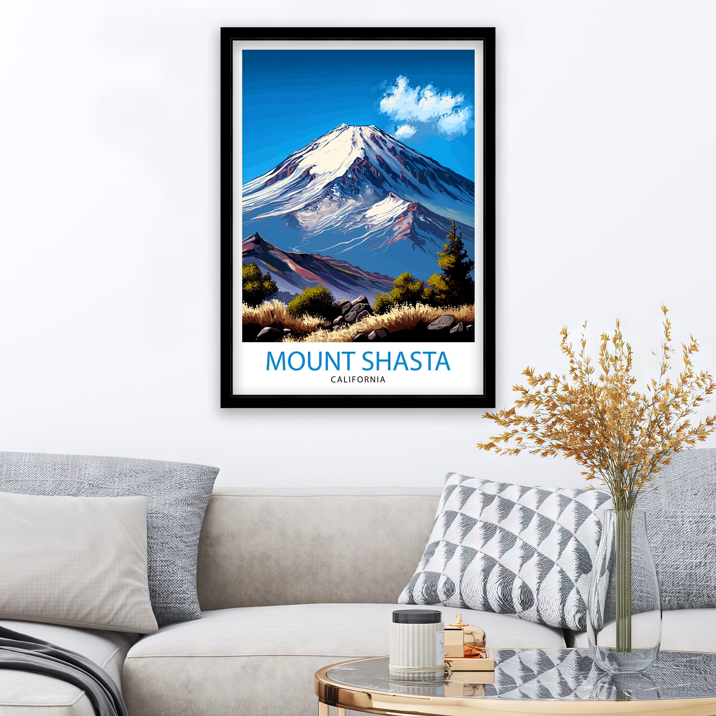 Mount Shasta California Travel Print| Wall Art Decor Mountain Landscape Poster Gift for Nature Lover California Home Decor