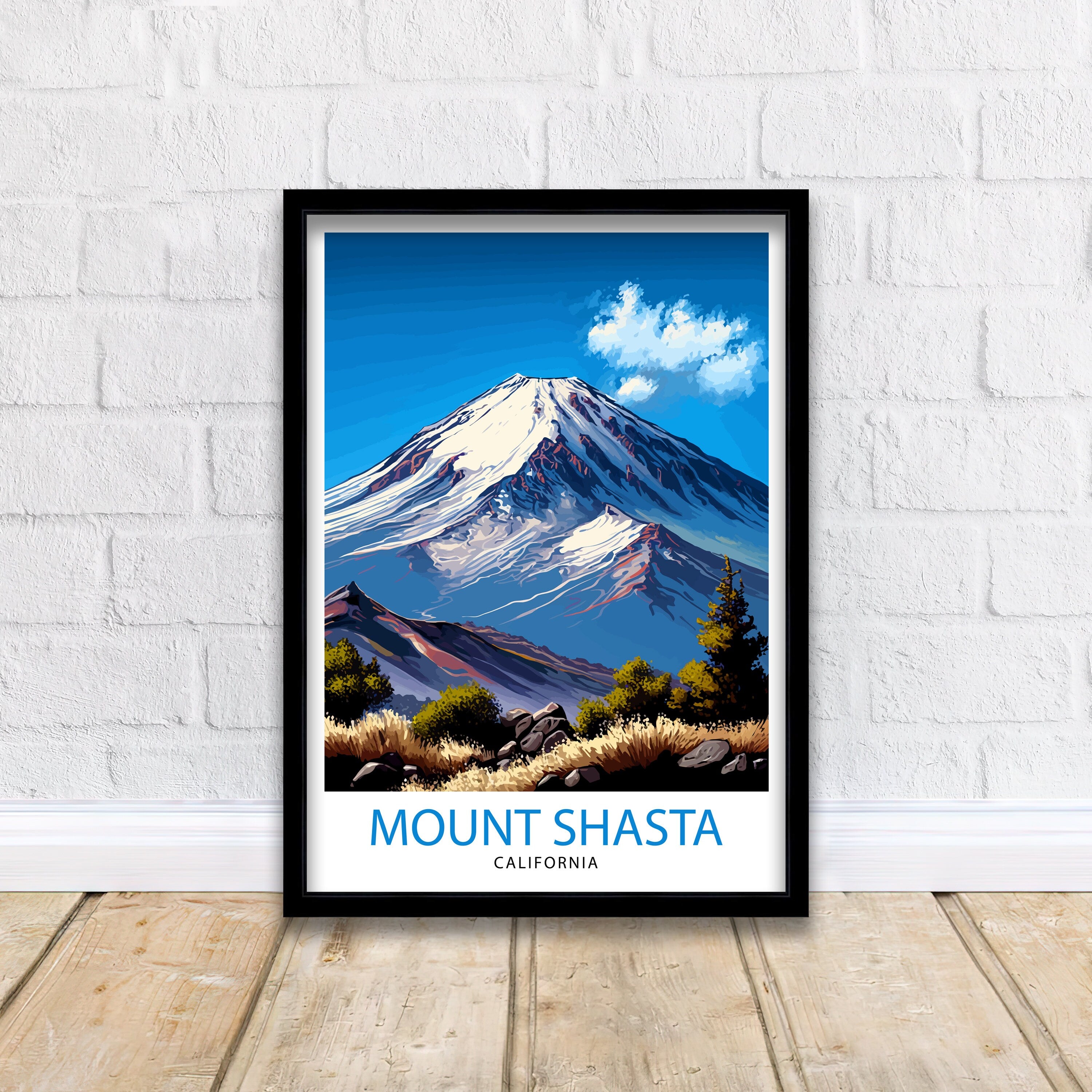 Mount Shasta California Travel Print| Wall Art Decor Mountain Landscape Poster Gift for Nature Lover California Home Decor