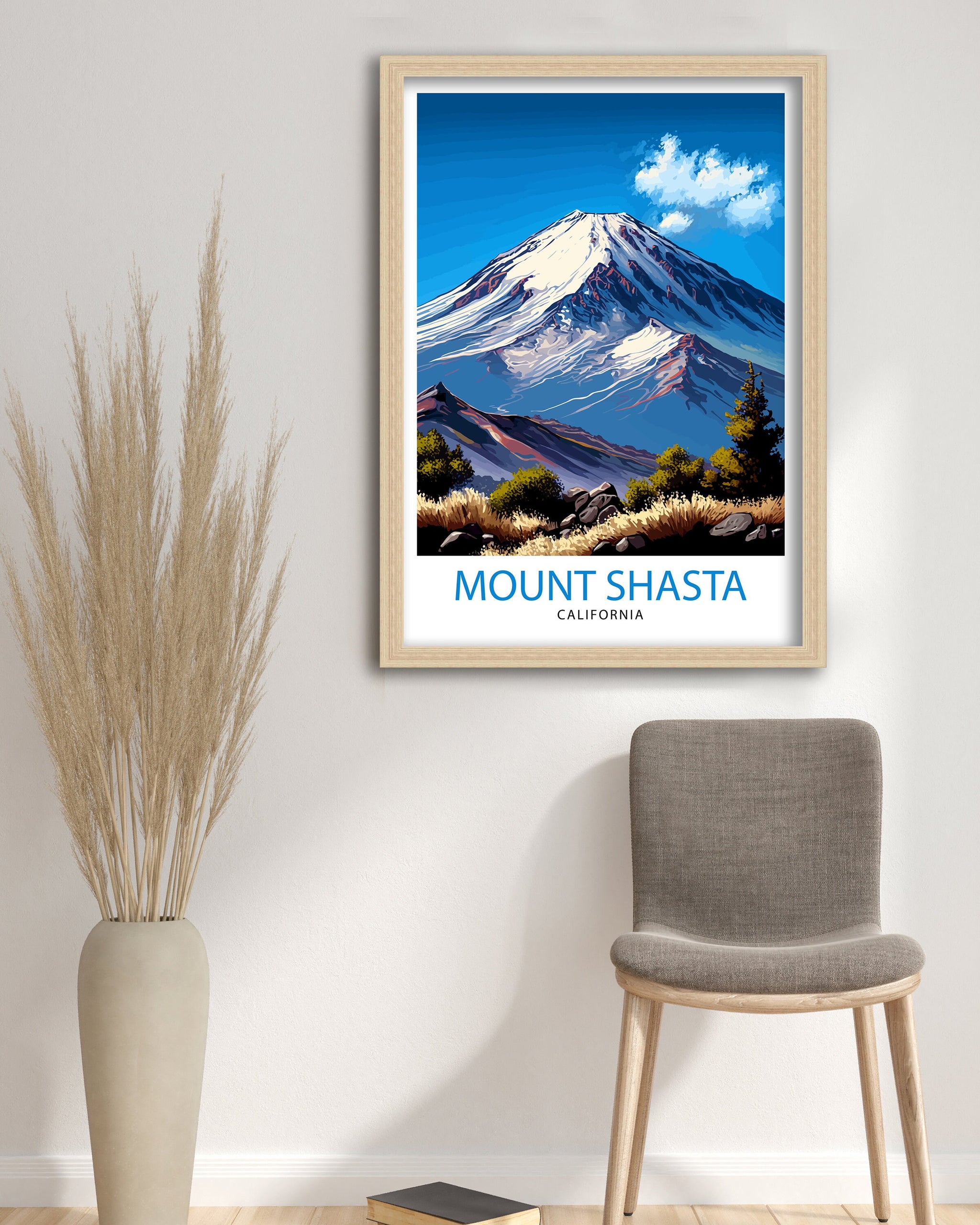 Mount Shasta California Travel Print| Wall Art Decor Mountain Landscape Poster Gift for Nature Lover California Home Decor