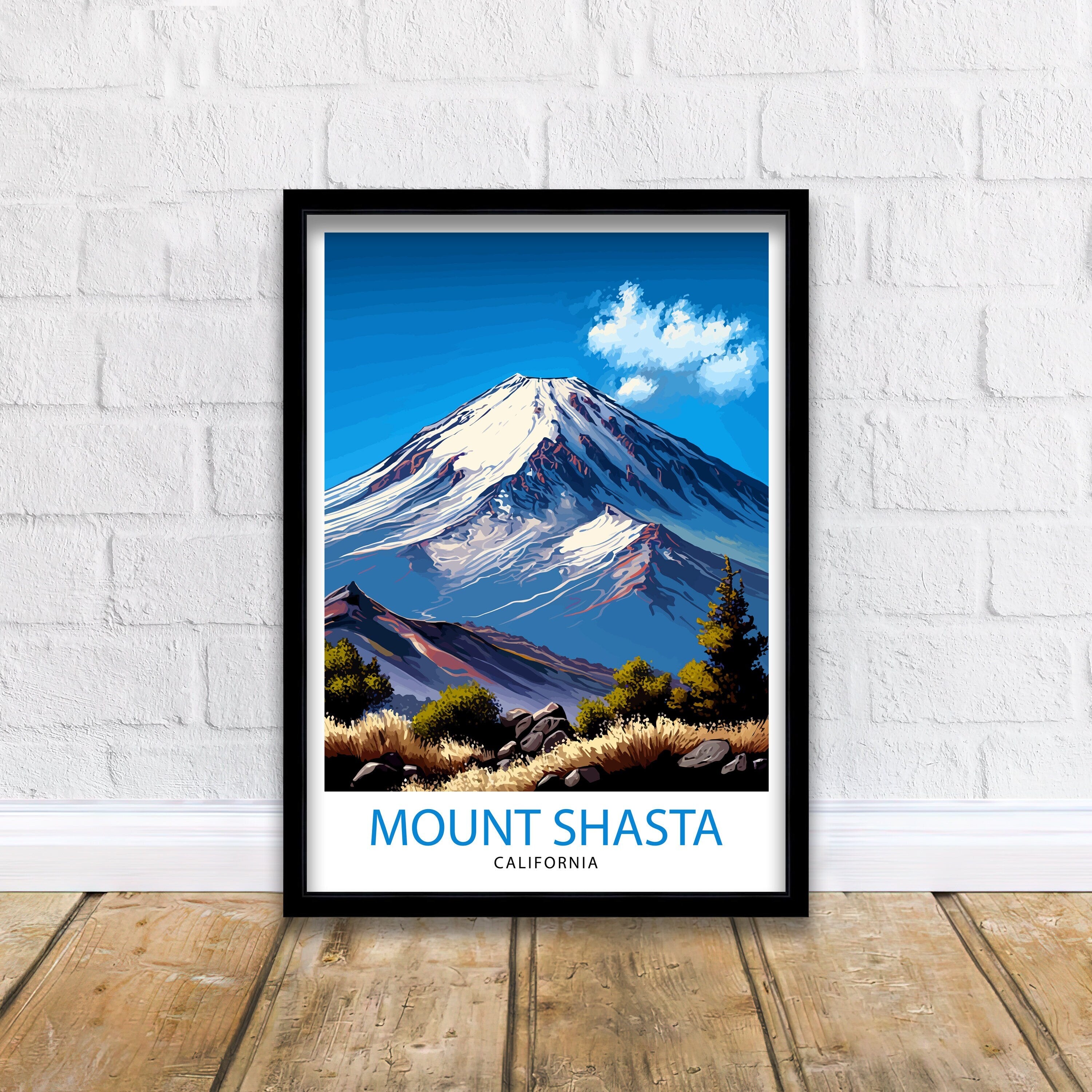 Mount Shasta California Travel Print| Wall Art Decor Mountain Landscape Poster Gift for Nature Lover California Home Decor