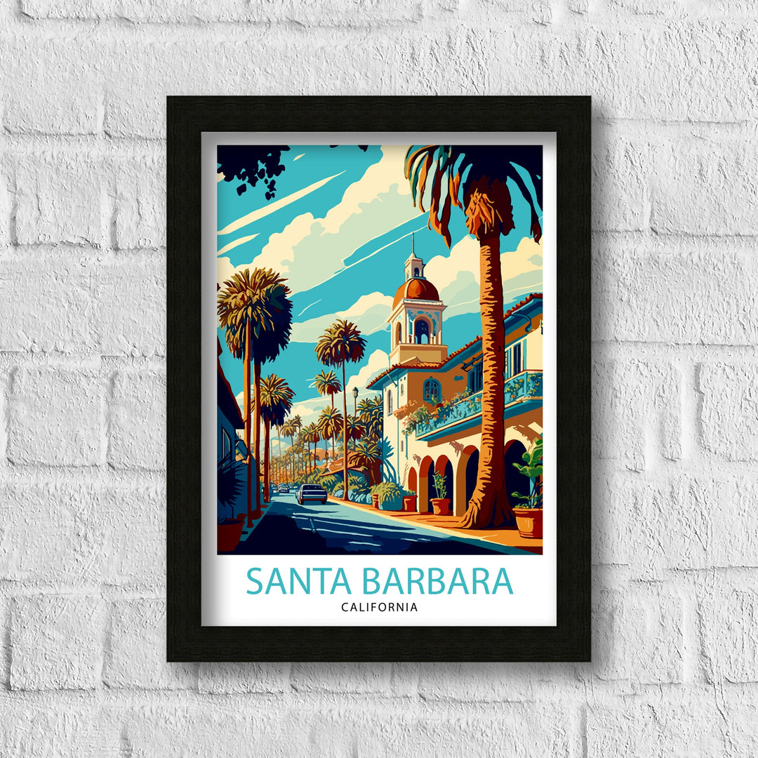 Santa Barbara California Travel Print| Santa Barbara Wall Art California Coastal Decor Travel Poster Santa Barbara Beach Print Home Decor