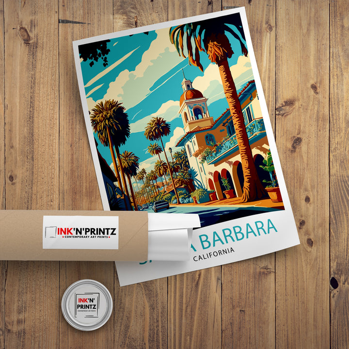 Santa Barbara California Travel Print| Santa Barbara Wall Art California Coastal Decor Travel Poster Santa Barbara Beach Print Home Decor