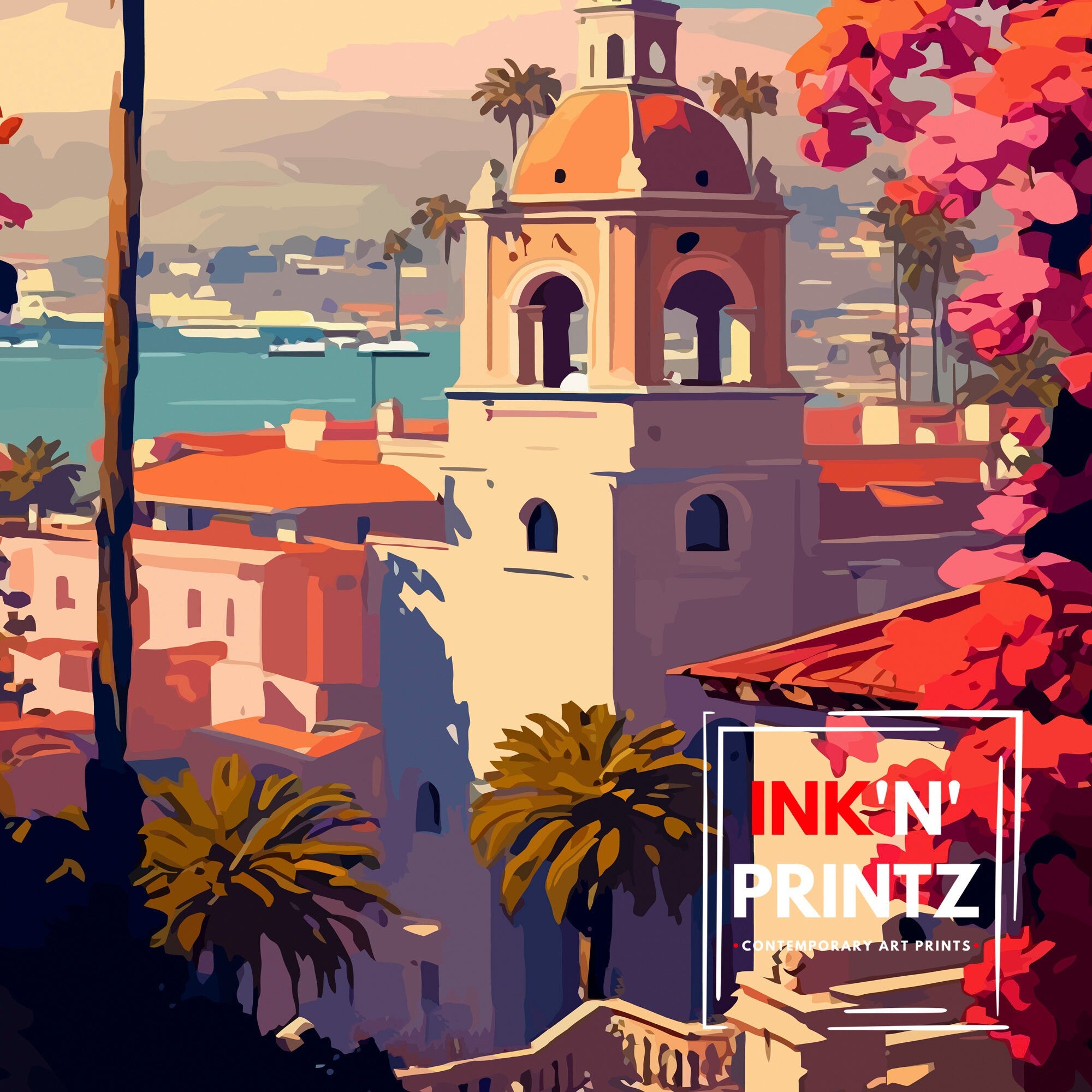 Santa Barbara California Travel Print| Santa Barbara Wall Art California Coastal Decor Travel Poster Santa Barbara Beach Print Home Decor