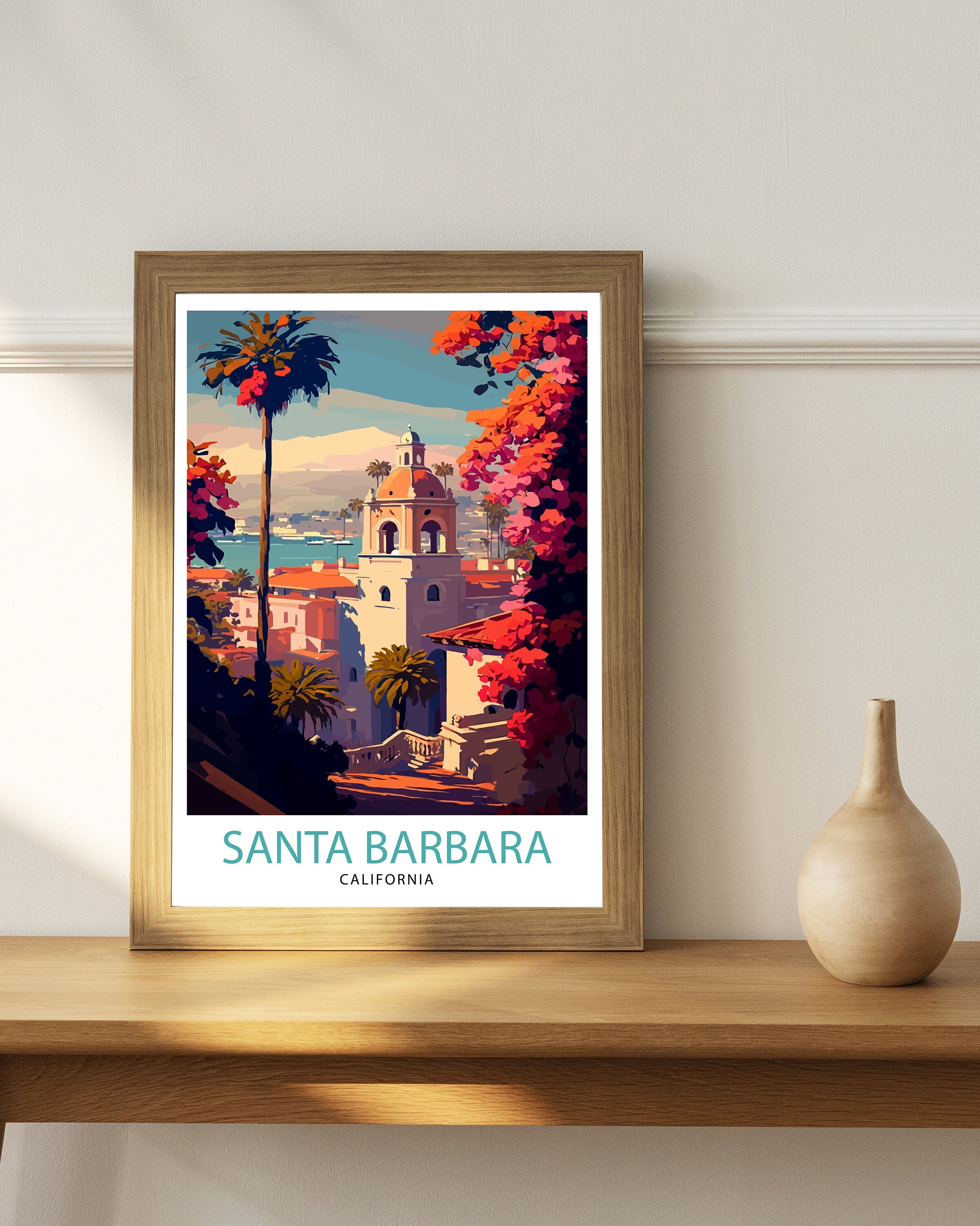 Santa Barbara California Travel Print| Santa Barbara Wall Art California Coastal Decor Travel Poster Santa Barbara Beach Print Home Decor