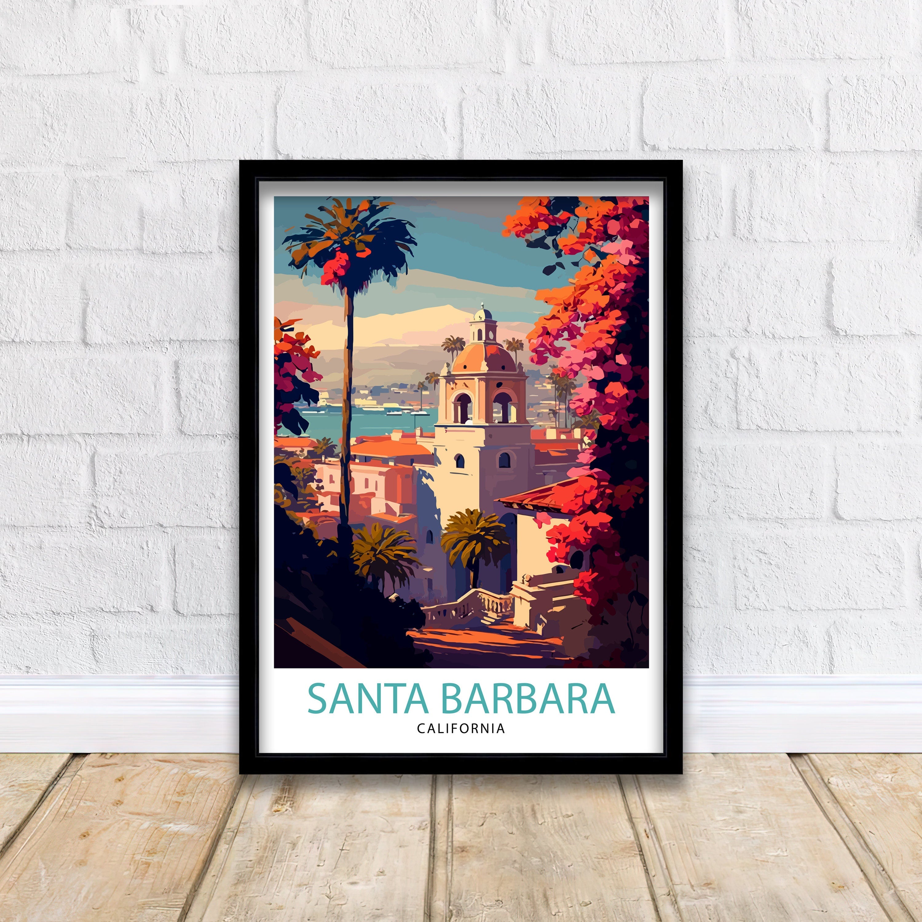 Santa Barbara California Travel Print| Santa Barbara Wall Art California Coastal Decor Travel Poster Santa Barbara Beach Print Home Decor