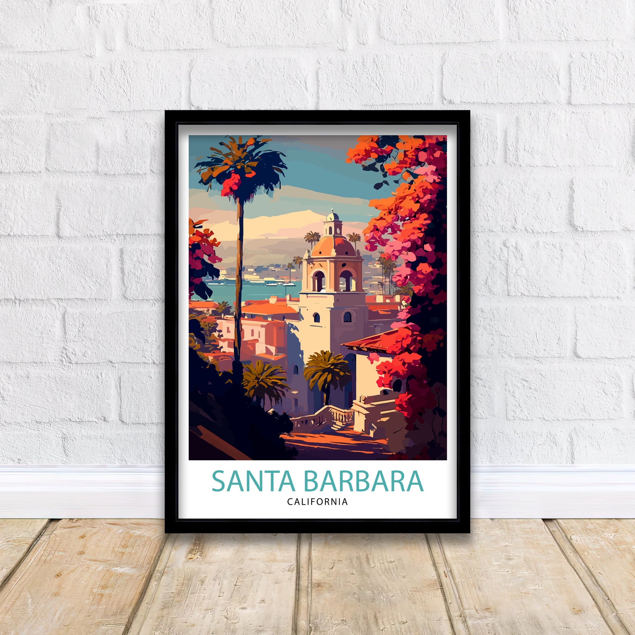 Santa Barbara California Travel Print| Santa Barbara Wall Art California Coastal Decor Travel Poster Santa Barbara Beach Print Home Decor
