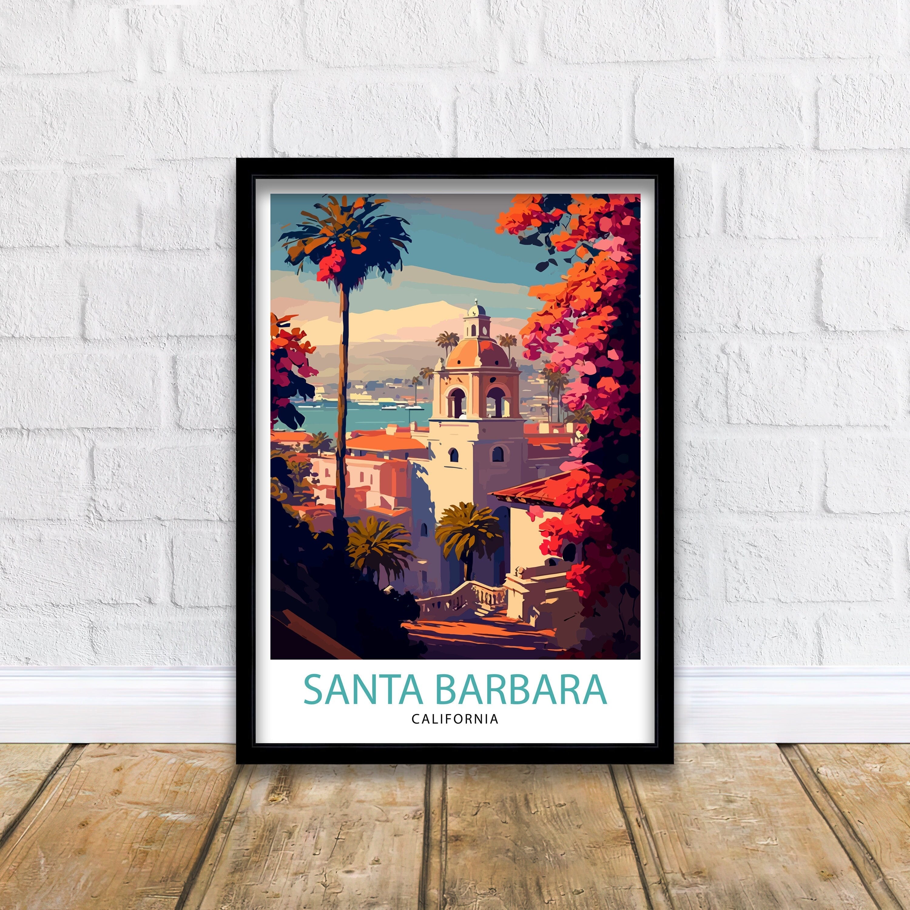 Santa Barbara California Travel Print| Santa Barbara Wall Art California Coastal Decor Travel Poster Santa Barbara Beach Print Home Decor