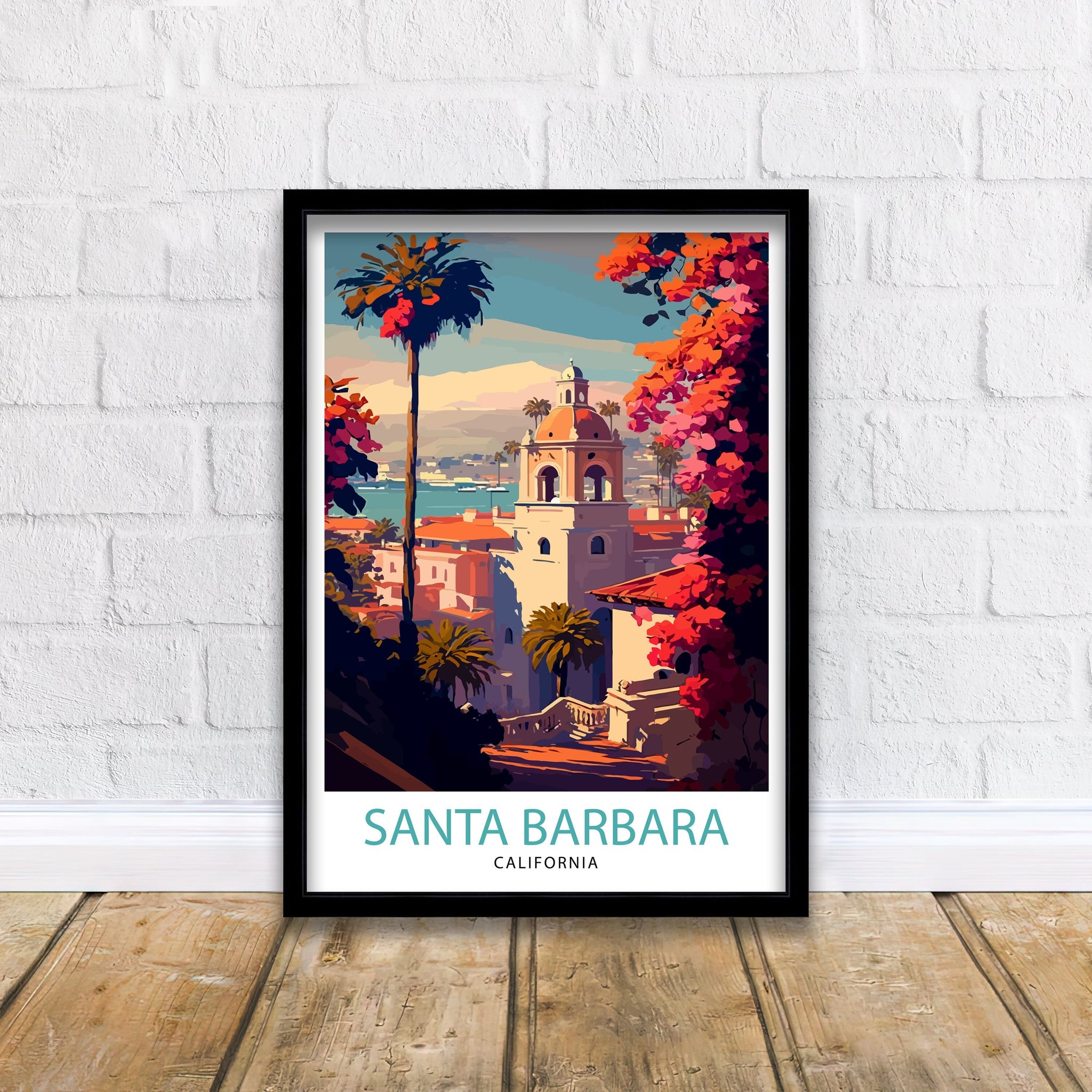 Santa Barbara California Travel Print| Santa Barbara Wall Art California Coastal Decor Travel Poster Santa Barbara Beach Print Home Decor