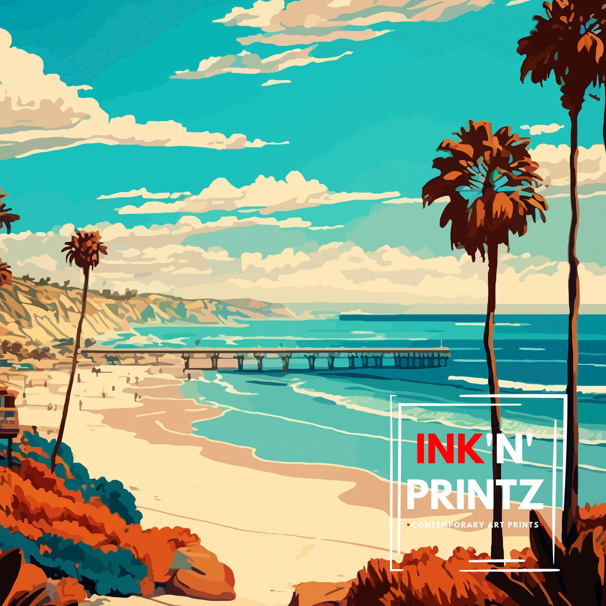 San Clemente California Travel Print| San Clemente Wall Art San Clemente Home Decor California Illustration Travel Poster Gift for San