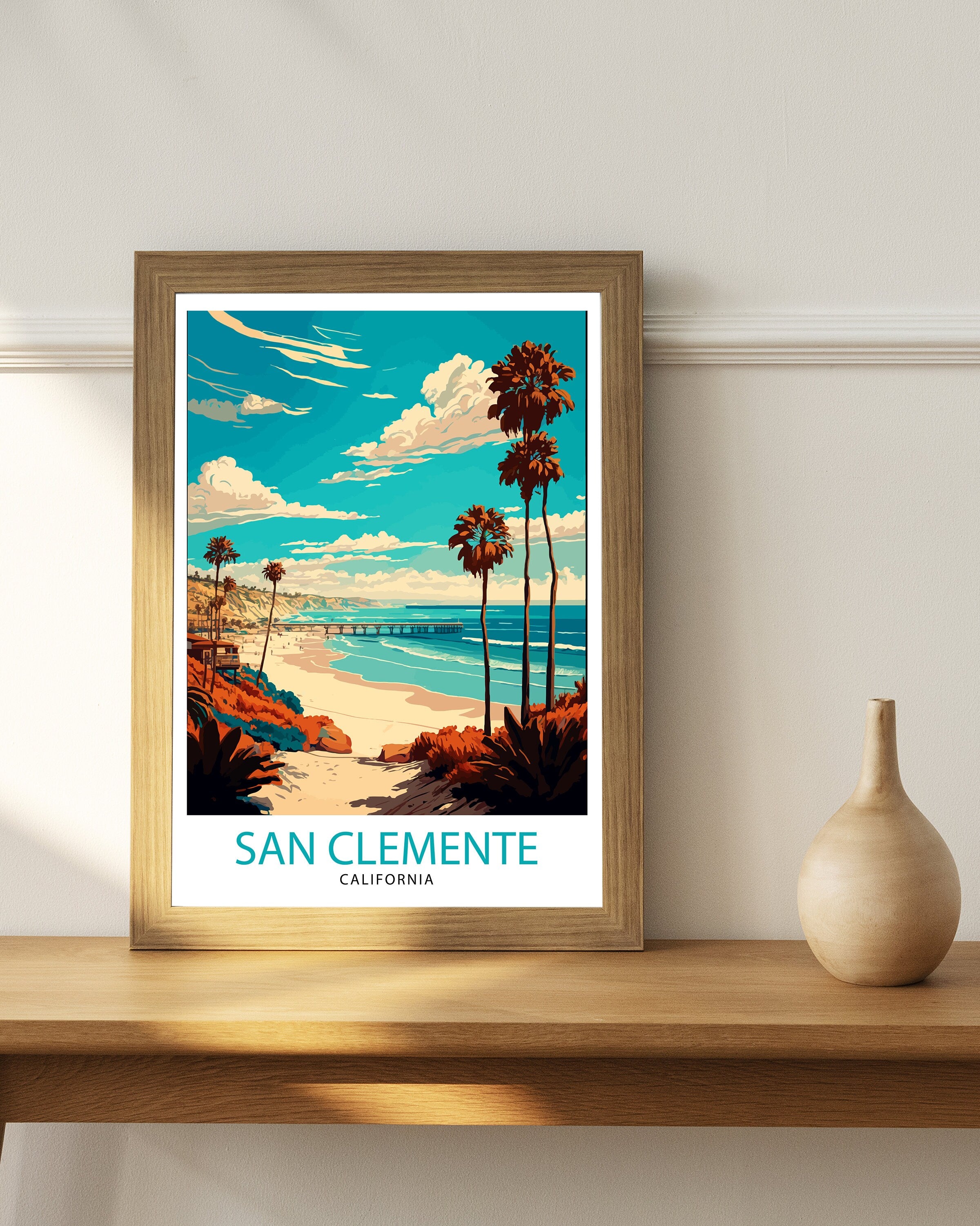 San Clemente California Travel Print| San Clemente Wall Art San Clemente Home Decor California Illustration Travel Poster Gift for San