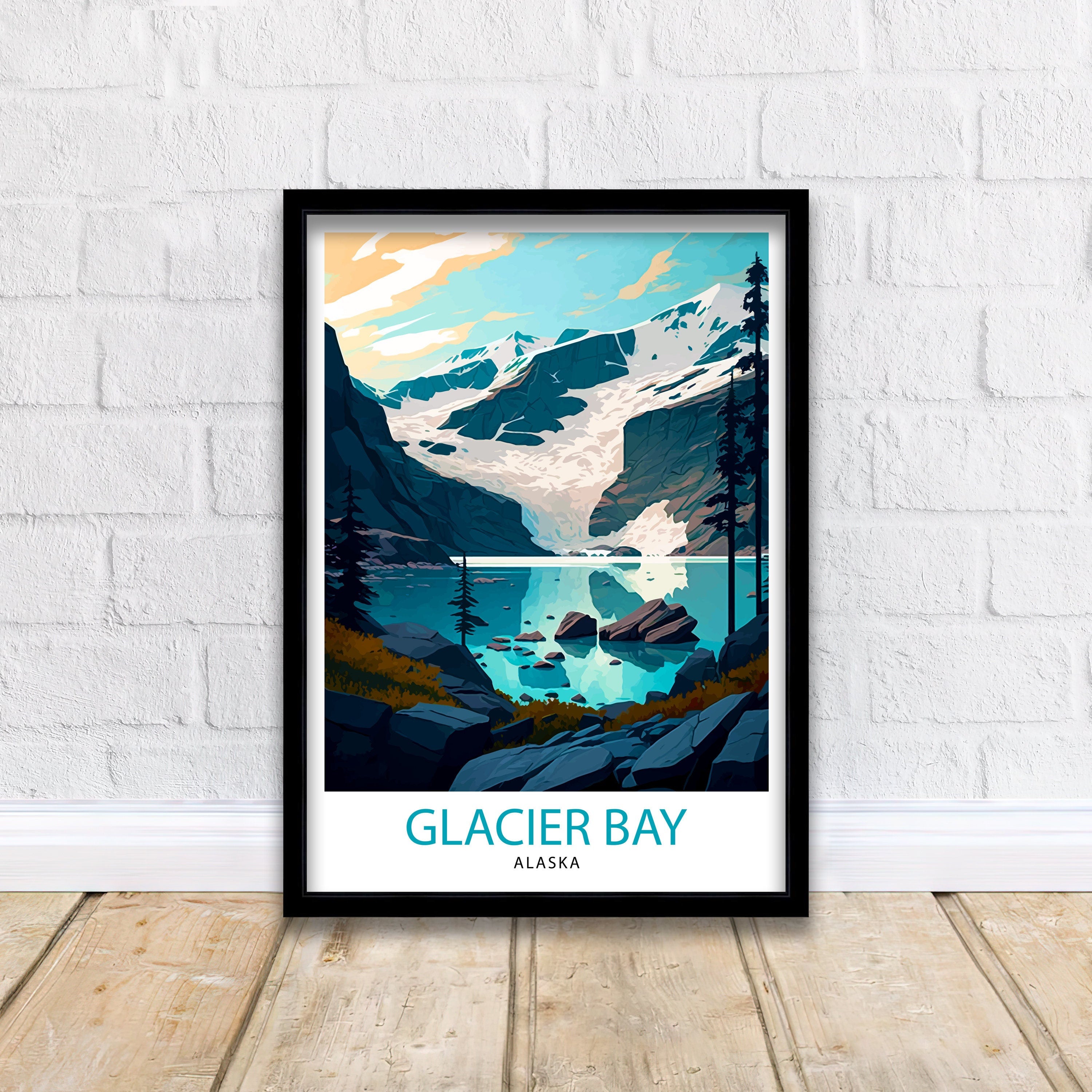 Glacier Bay Alaska Travel Print| Glacier Bay National Park Wall Art Alaska Travel Poster Glacier Bay Art Print Glacier Bay Illustration