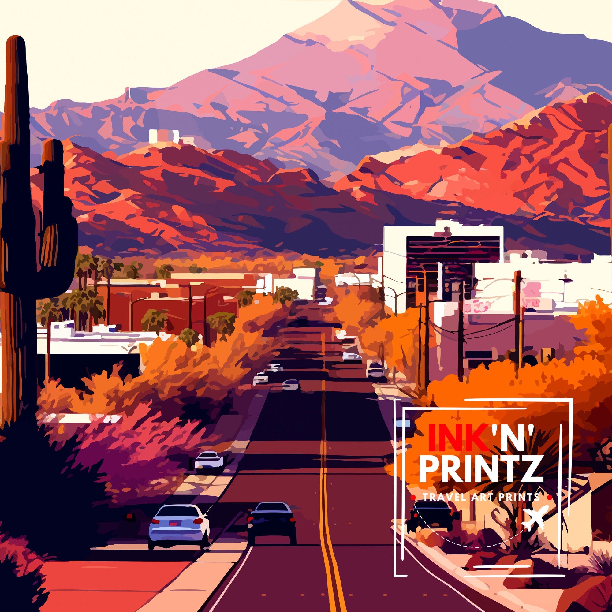 Scottsdale Arizona Travel Poster Scottsdale Wall Art Arizona Desert Print Southwest Travel Decor Scottsdale Illustration Arizona Art Print
