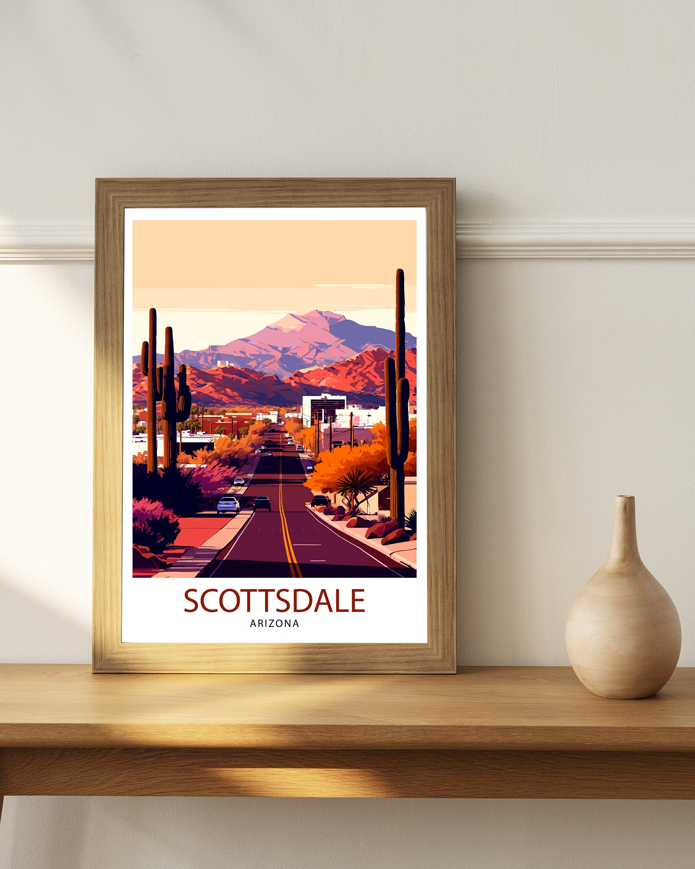 Scottsdale Arizona Travel Poster Scottsdale Wall Art Arizona Desert Print Southwest Travel Decor Scottsdale Illustration Arizona Art Print