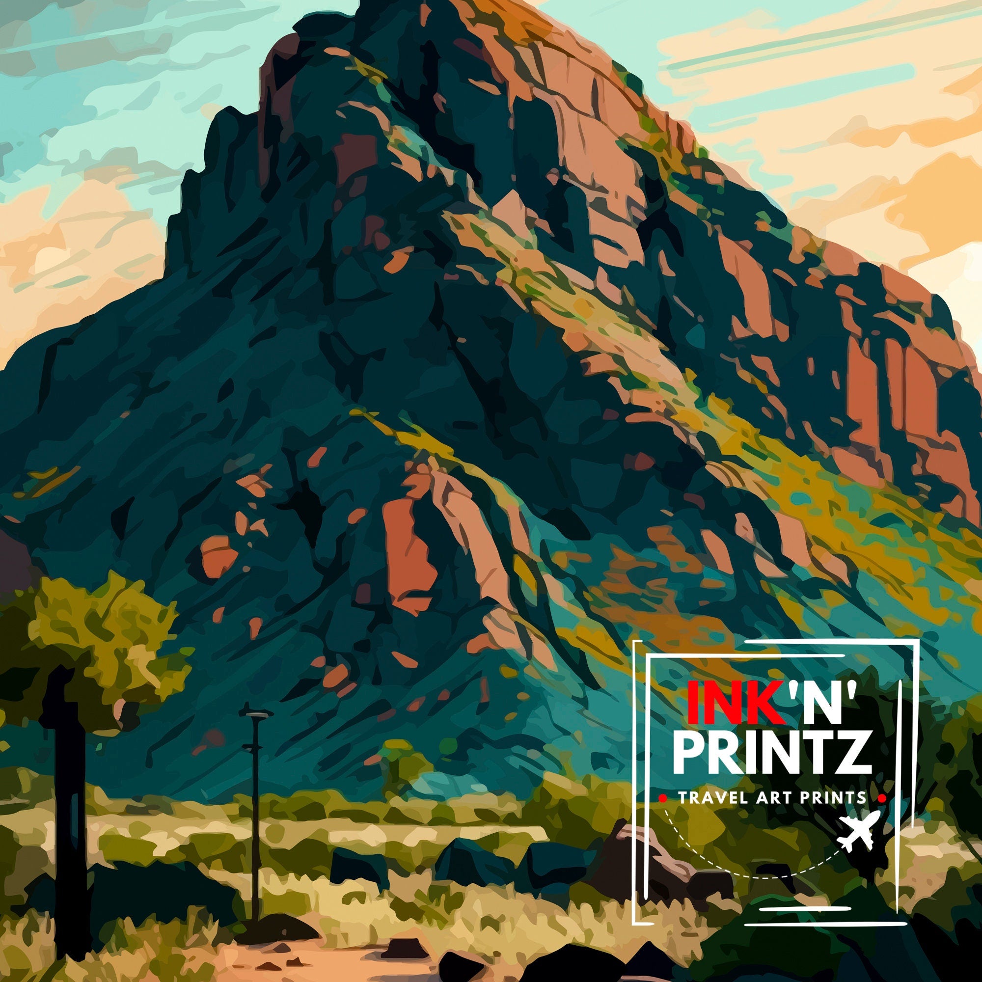 Camelback Mountain Arizona Travel Poster Desert Wall Art Arizona Landscape Print| Southwest Home Decor Gift for Nature Lovers