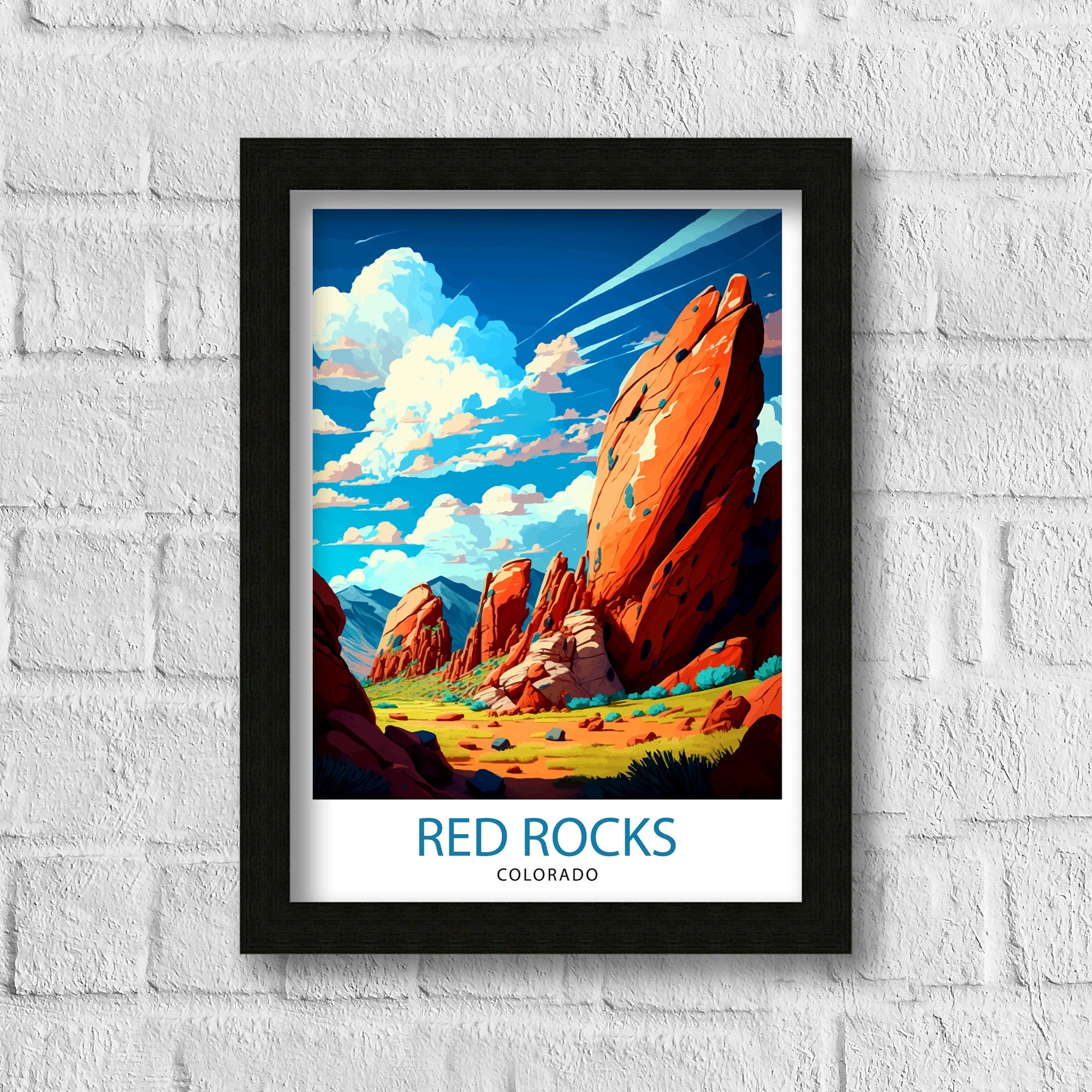 Red Rocks Colorado Travel Poster Colorado Wall Decor Red Rocks Art Print| Colorado Travel Prints Red Rocks Illustration Colorado Wall Art