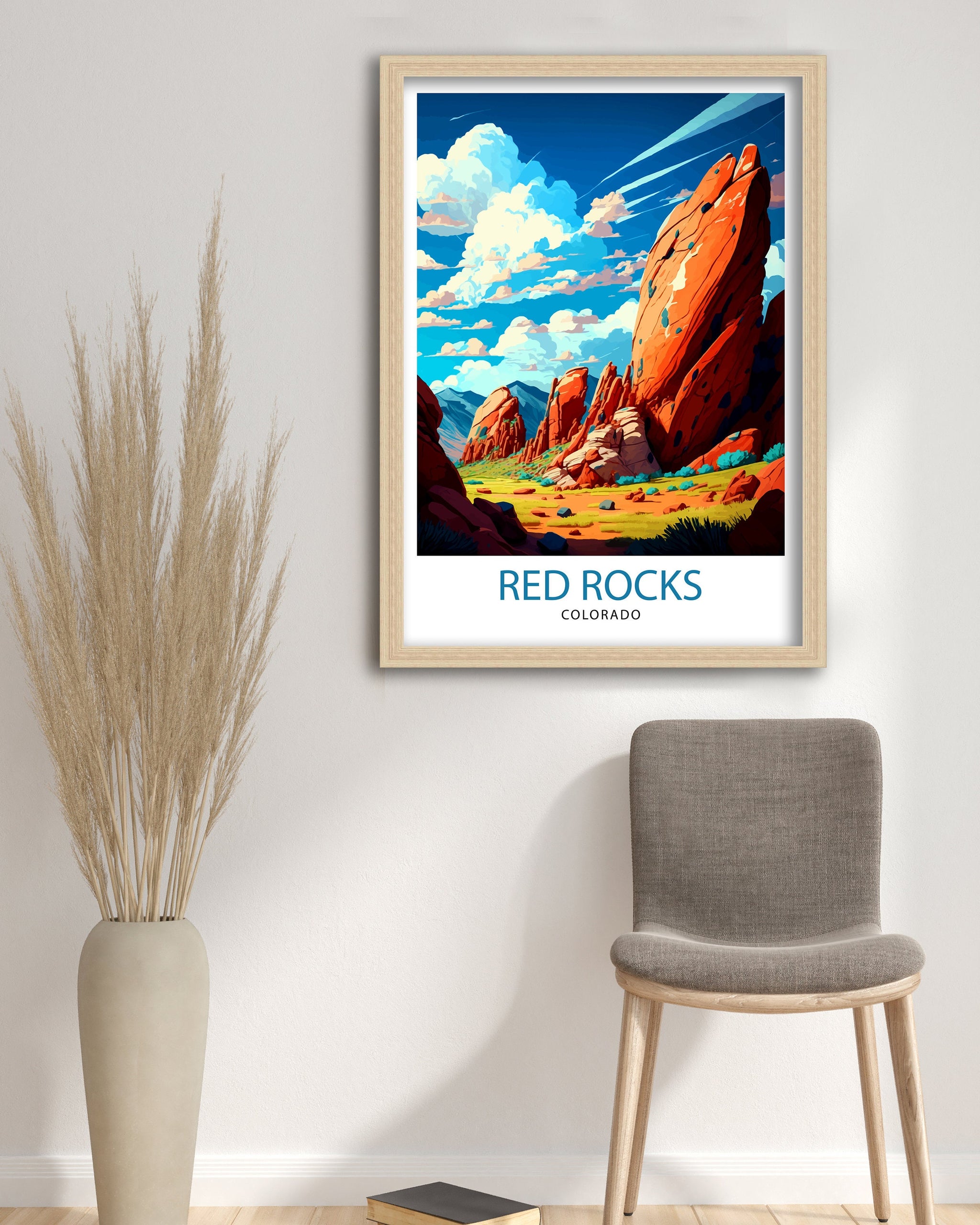 Red Rocks Colorado Travel Poster Colorado Wall Decor Red Rocks Art Print| Colorado Travel Prints Red Rocks Illustration Colorado Wall Art