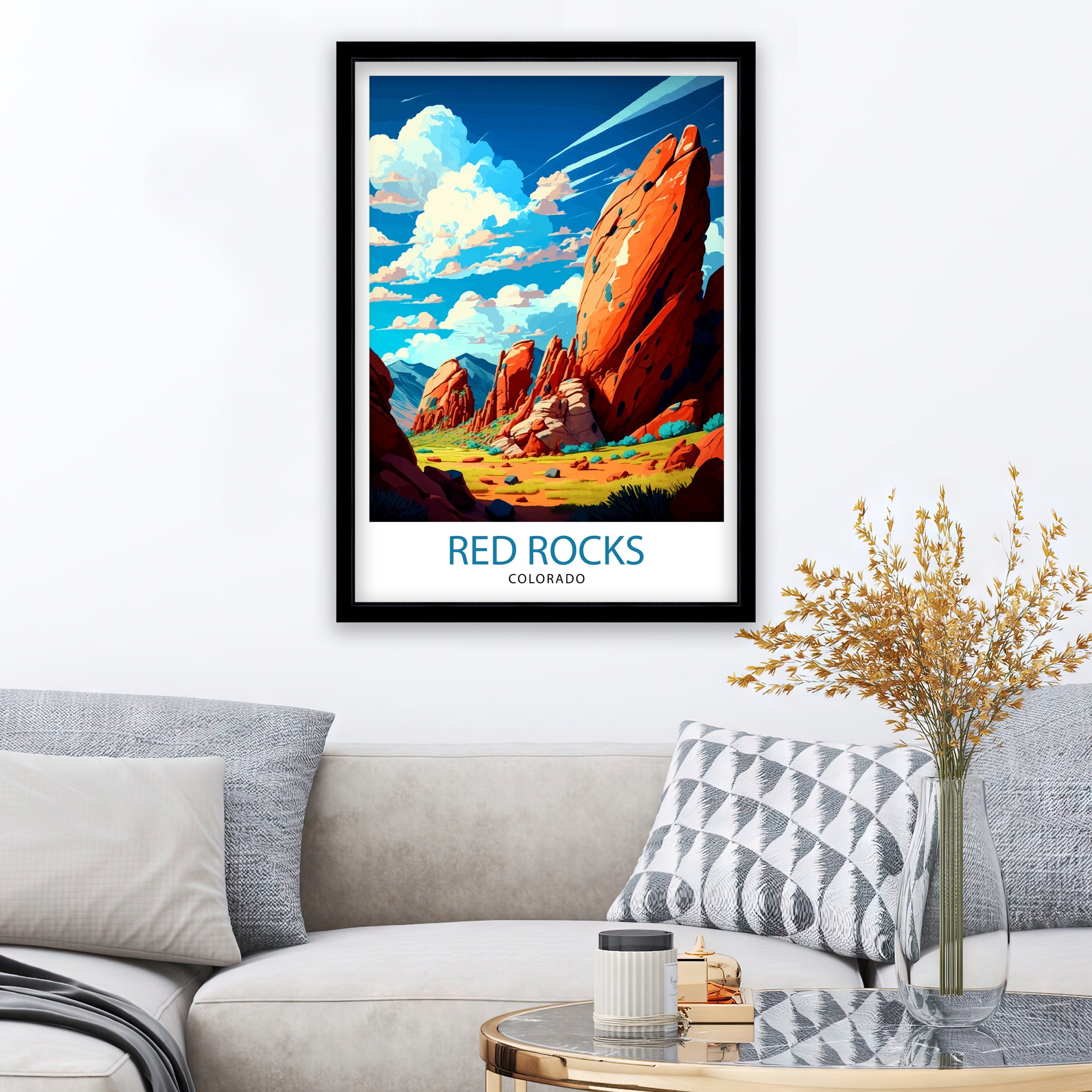 Red Rocks Colorado Travel Poster Colorado Wall Decor Red Rocks Art Print| Colorado Travel Prints Red Rocks Illustration Colorado Wall Art