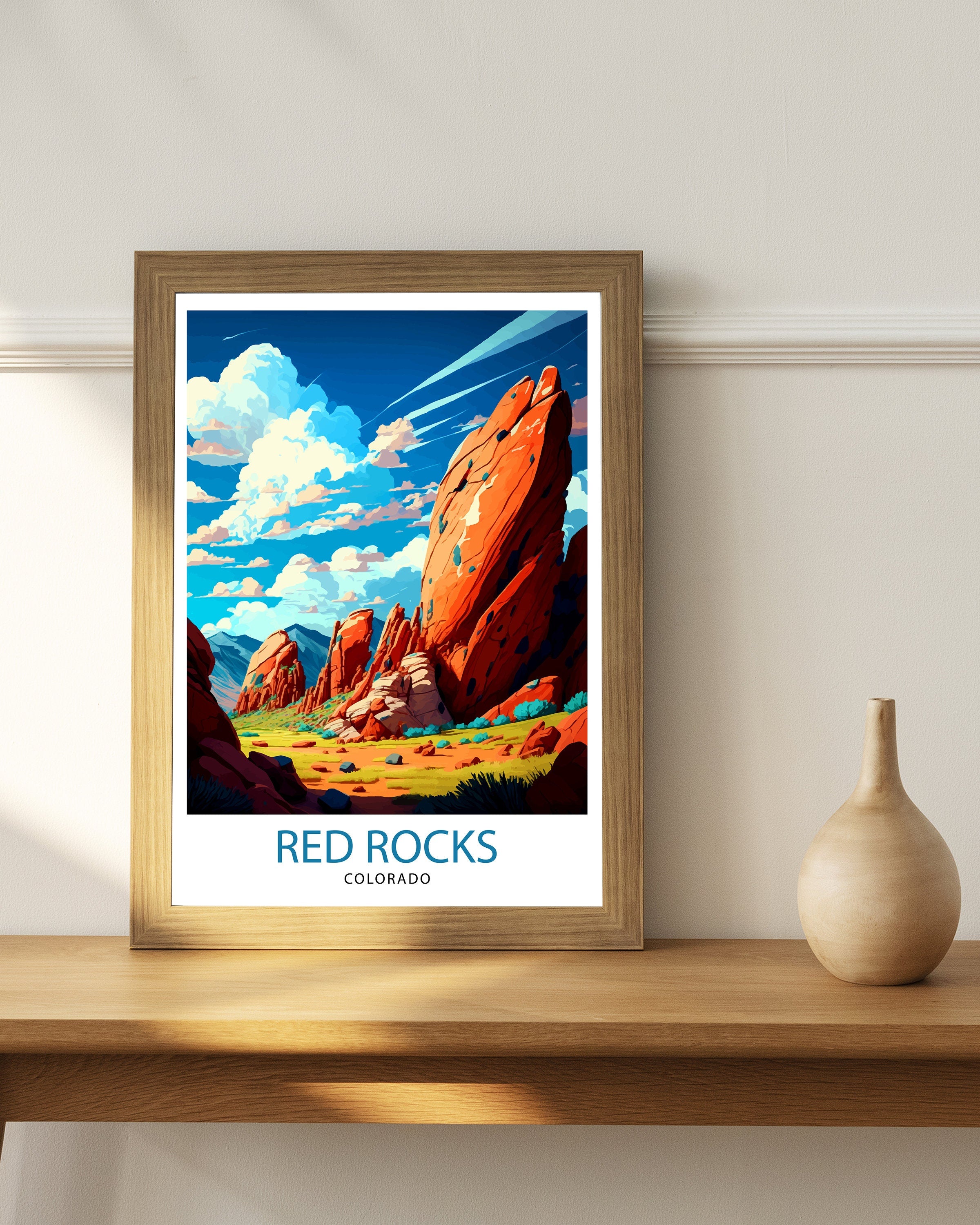 Red Rocks Colorado Travel Poster Colorado Wall Decor Red Rocks Art Print| Colorado Travel Prints Red Rocks Illustration Colorado Wall Art