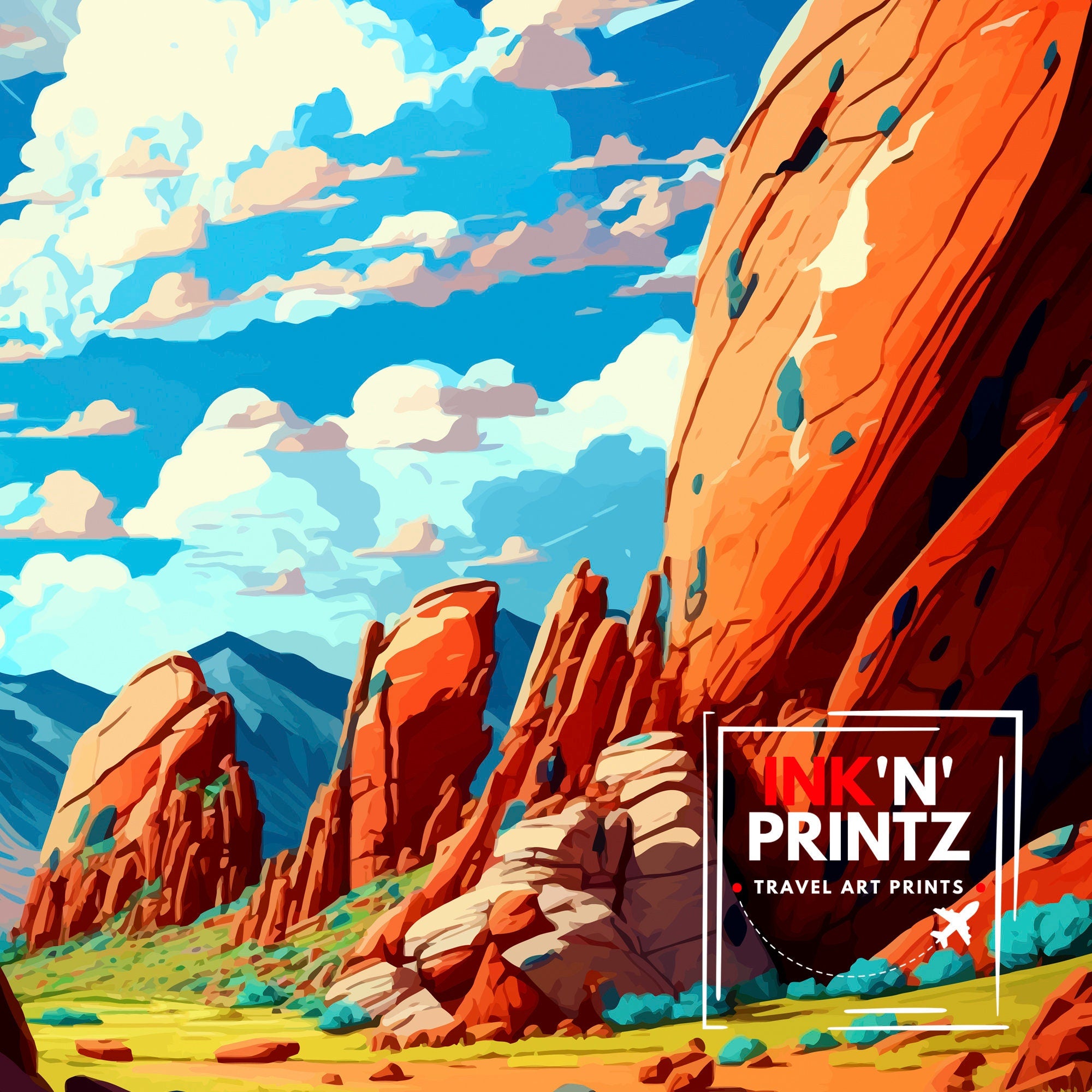 Red Rocks Colorado Travel Poster Colorado Wall Decor Red Rocks Art Print| Colorado Travel Prints Red Rocks Illustration Colorado Wall Art