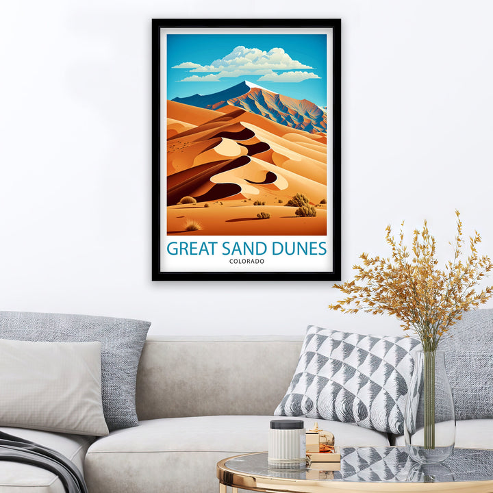 Great Sand Dunes Colorado Travel Poster Sand Dunes Wall Art Colorado Landscape Poster Travel Decor Nature Art Gift for Colorado Travelers