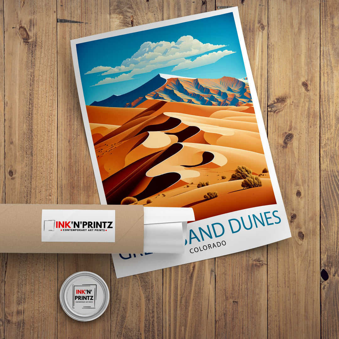 Great Sand Dunes Colorado Travel Poster Sand Dunes Wall Art Colorado Landscape Poster Travel Decor Nature Art Gift for Colorado Travelers