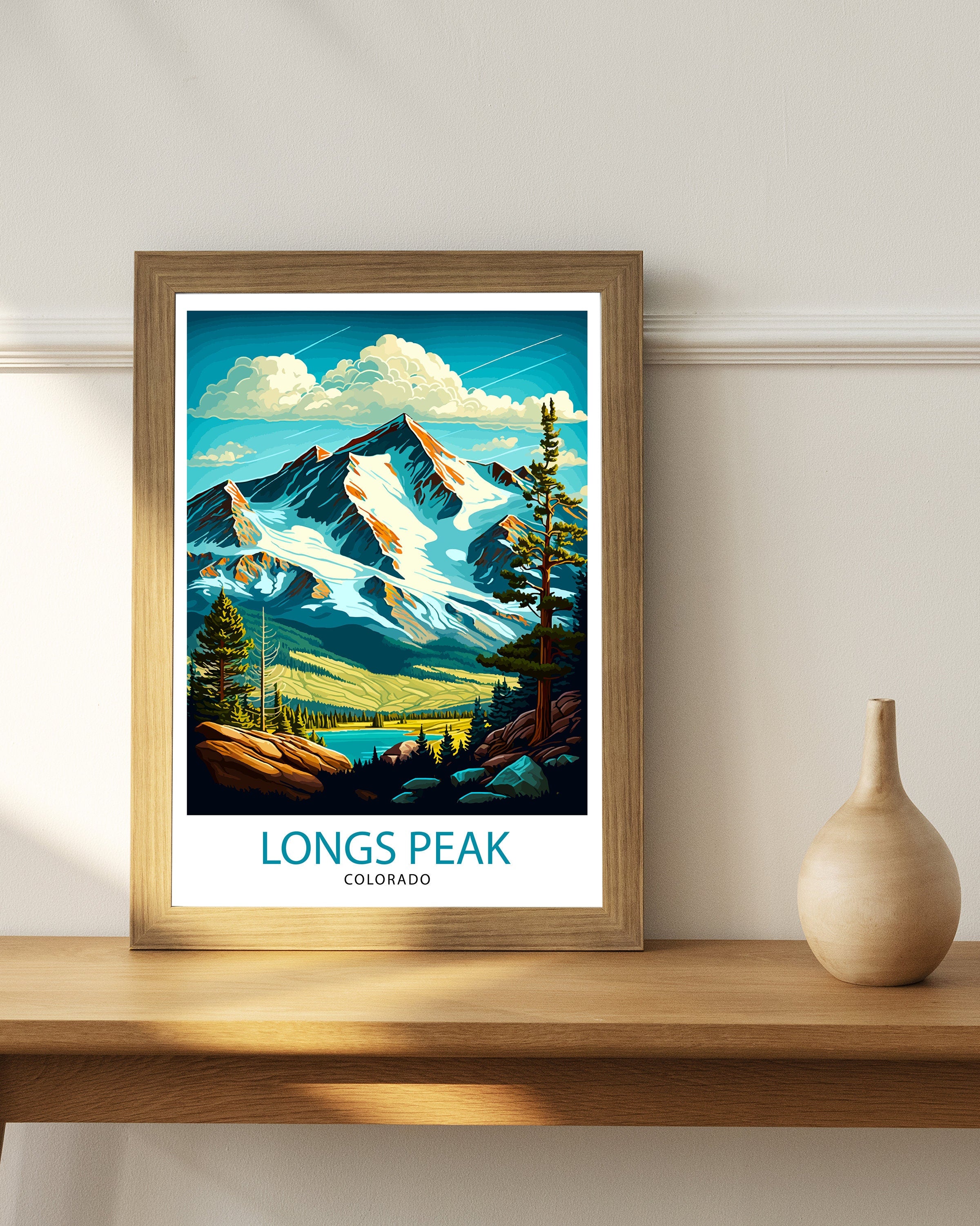 Longs Peak Colorado Travel Poster Mountain Wall Art Colorado Landscape Print| Longs Peak Art Rocky Mountains Decor