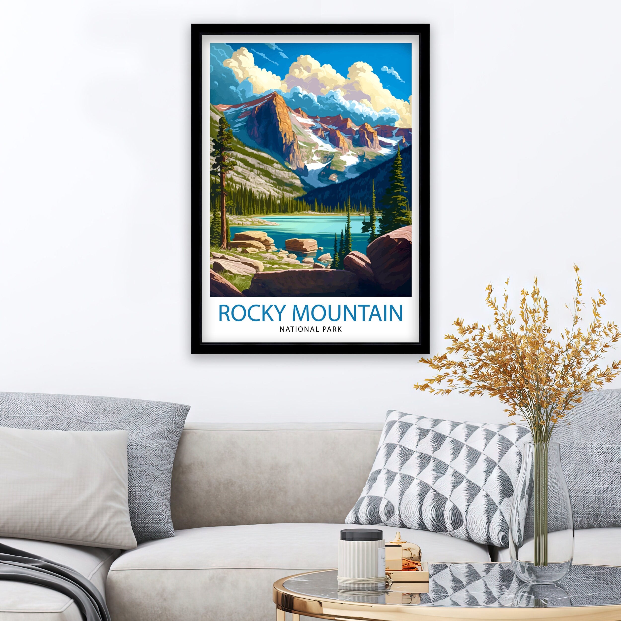 Rocky Mountain National Park Travel Poster Mountain Landscape Wall Art Nature Print Colorado Travel Decor Gift for Outdoor Enthusiasts