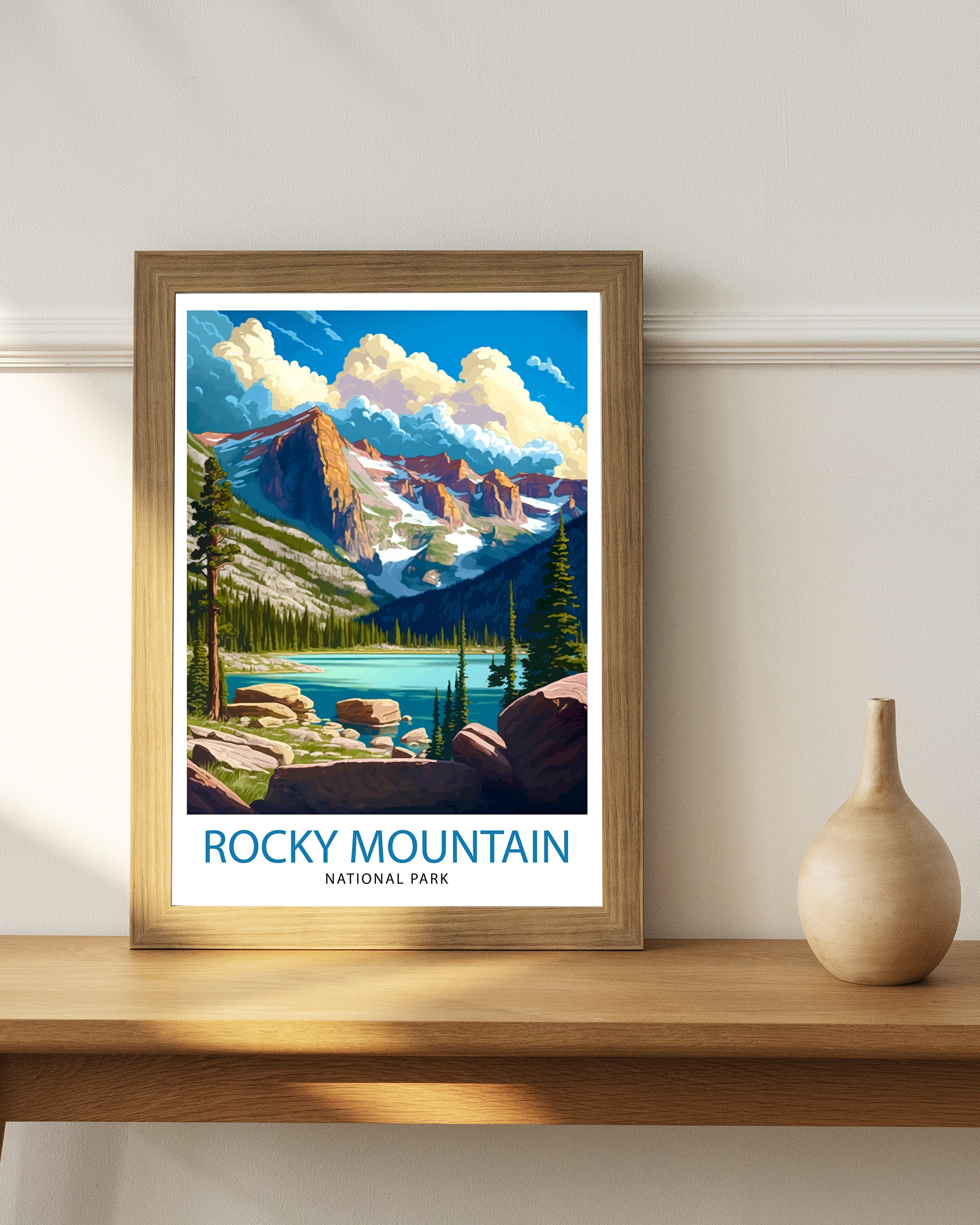 Rocky Mountain National Park Travel Poster Mountain Landscape Wall Art Nature Print Colorado Travel Decor Gift for Outdoor Enthusiasts