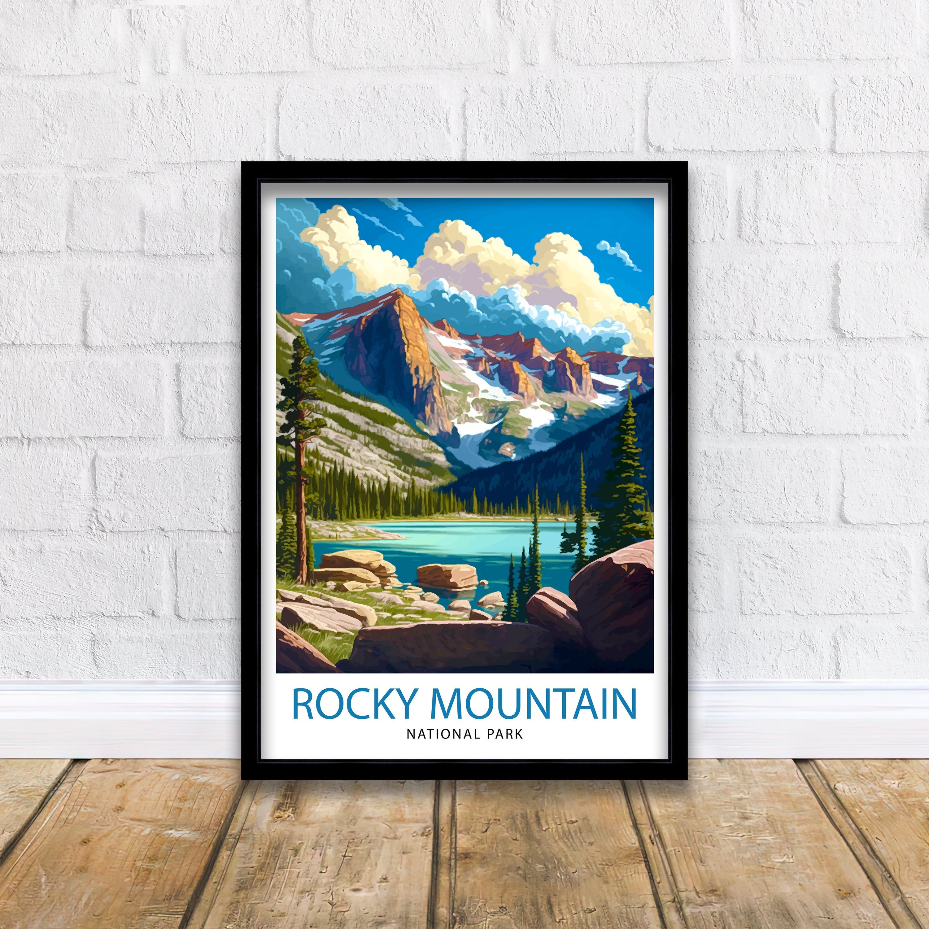 Rocky Mountain National Park Travel Poster Mountain Landscape Wall Art Nature Print Colorado Travel Decor Gift for Outdoor Enthusiasts