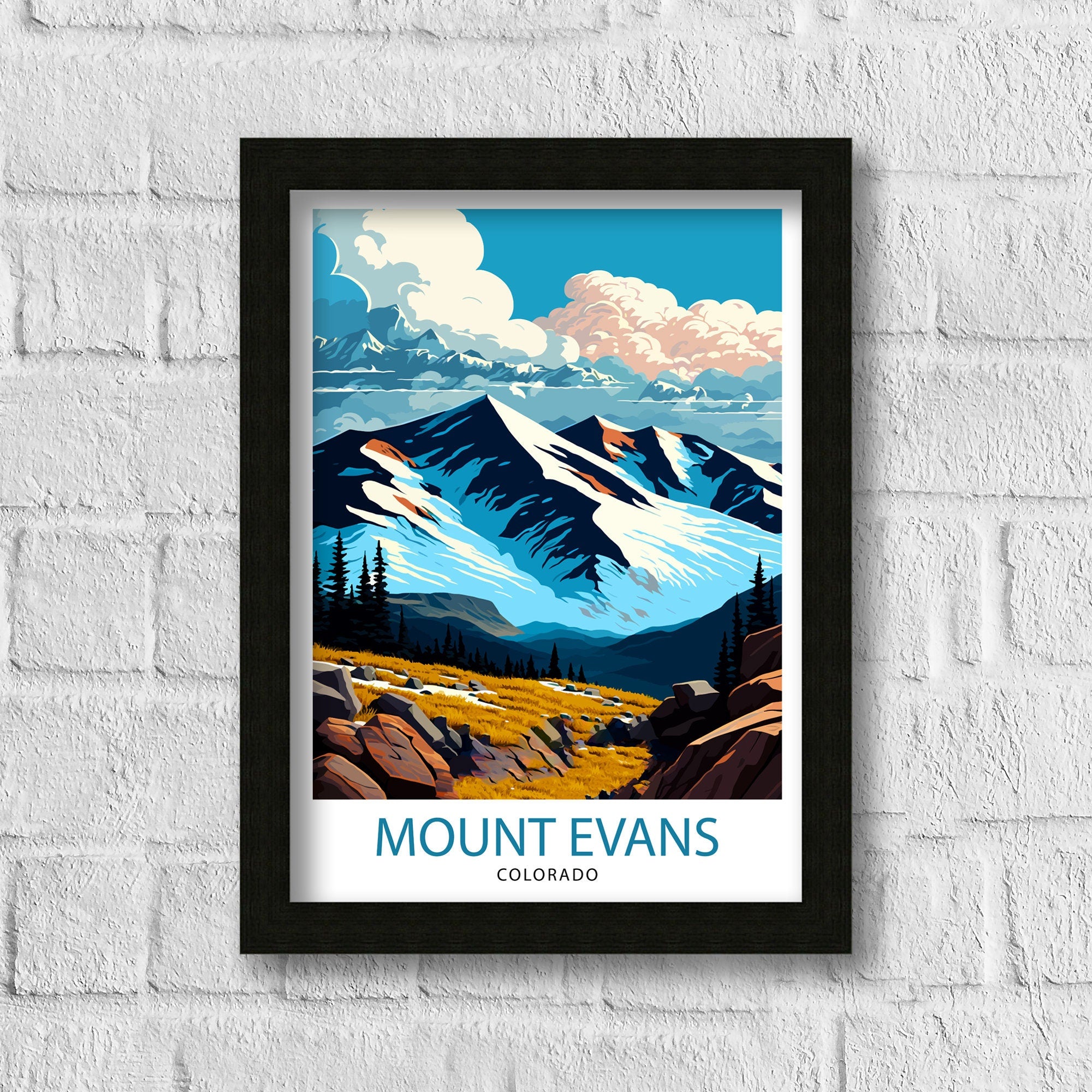 Mount Evans Colorado Travel Print Mountain Wall Decor Colorado Landscape Poster Rocky Mountain Travel Art Mount Evans Illustration Colorado