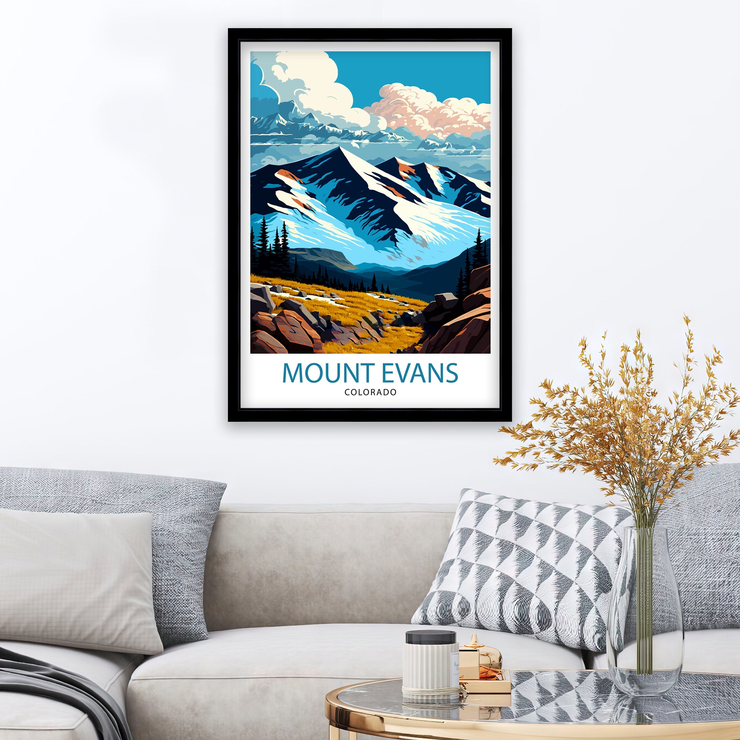 Mount Evans Colorado Travel Print Mountain Wall Decor Colorado Landscape Poster Rocky Mountain Travel Art Mount Evans Illustration Colorado