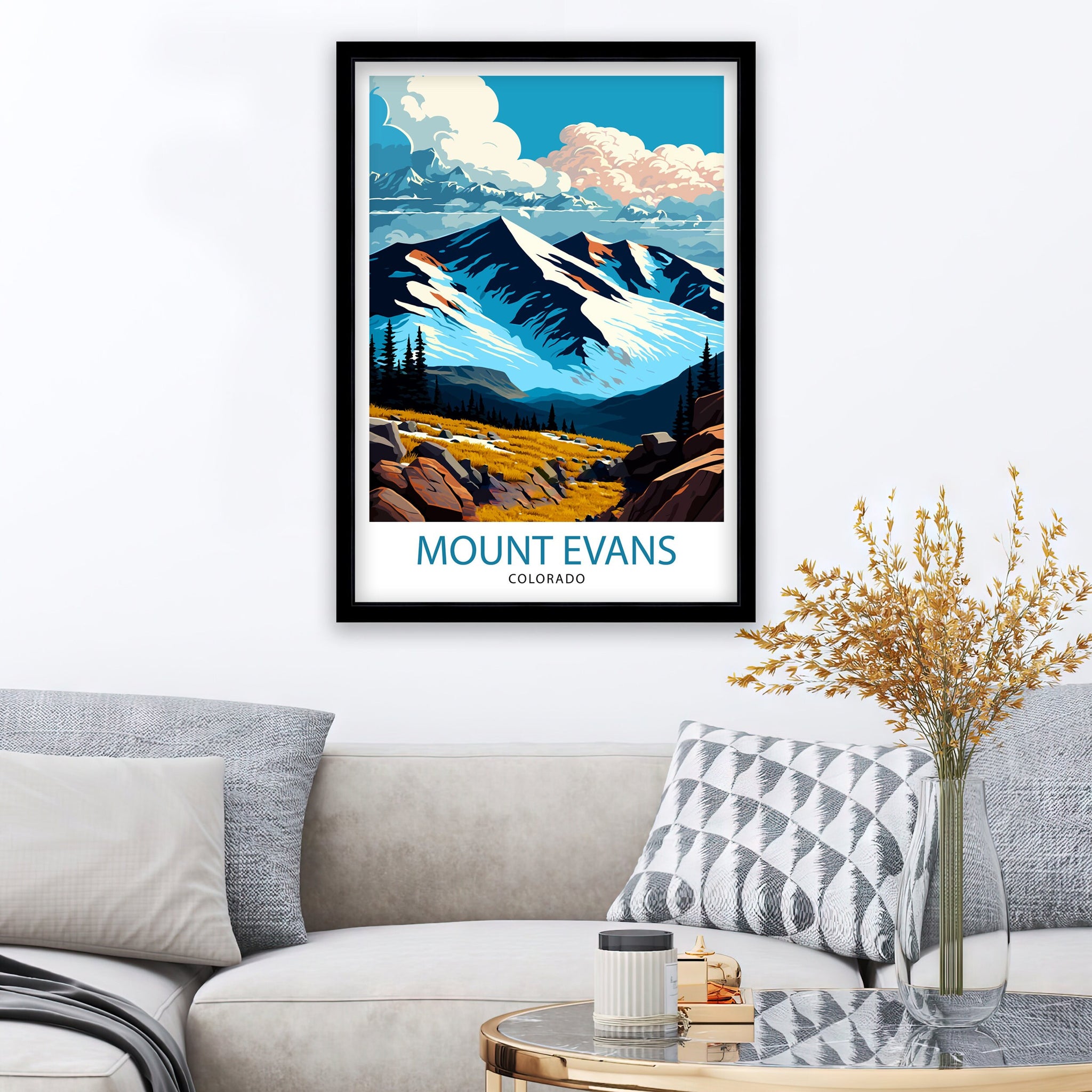 Mount Evans Colorado Travel Print Mountain Wall Decor Colorado Landscape Poster Rocky Mountain Travel Art Mount Evans Illustration Colorado