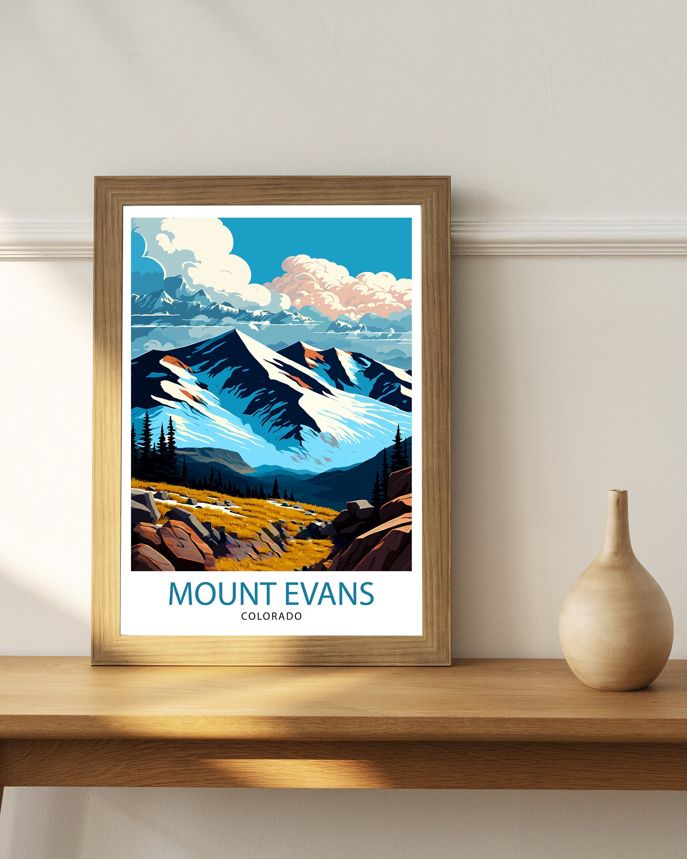 Mount Evans Colorado Travel Print Mountain Wall Decor Colorado Landscape Poster Rocky Mountain Travel Art Mount Evans Illustration Colorado