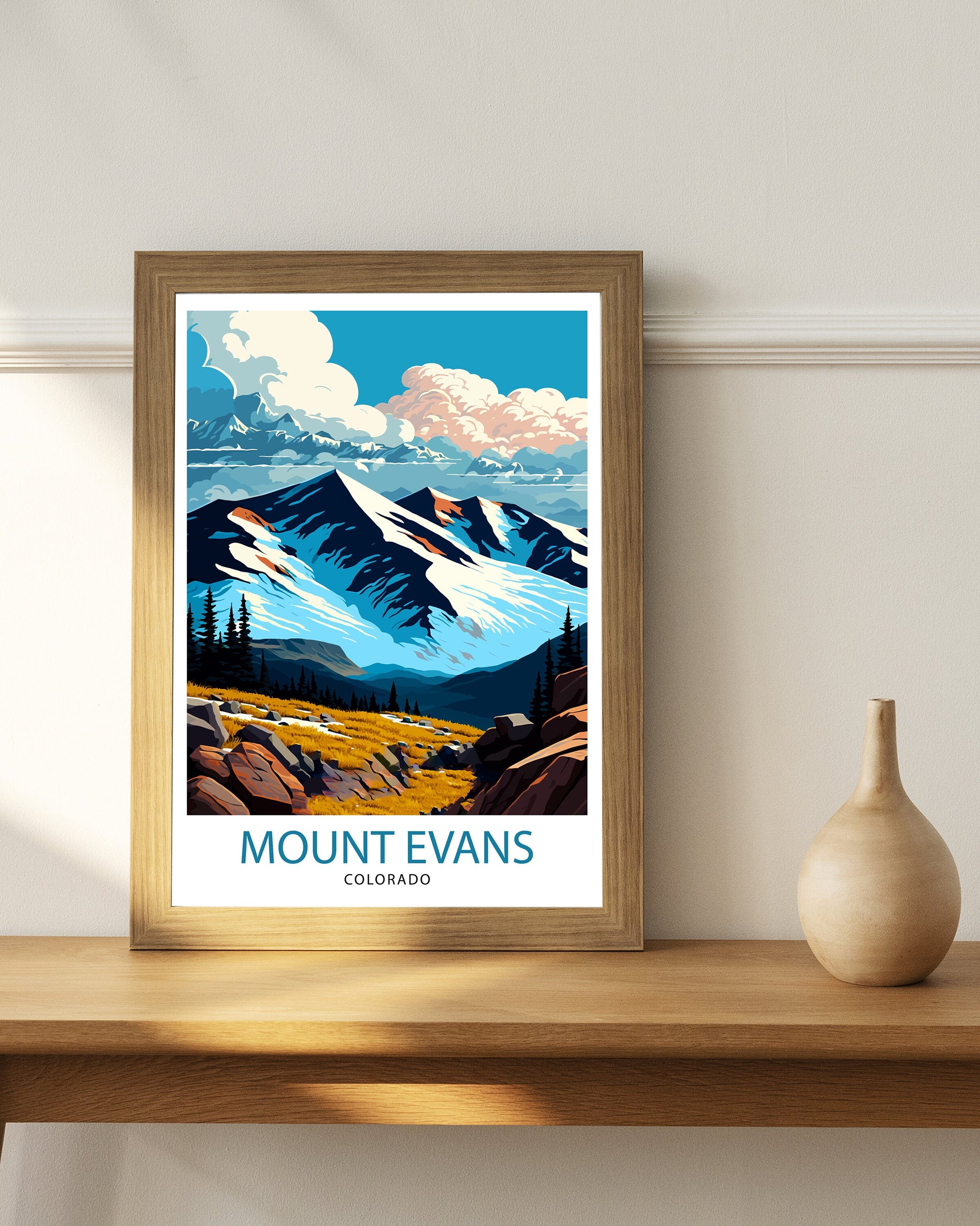 Mount Evans Colorado Travel Print Mountain Wall Decor Colorado Landscape Poster Rocky Mountain Travel Art Mount Evans Illustration Colorado