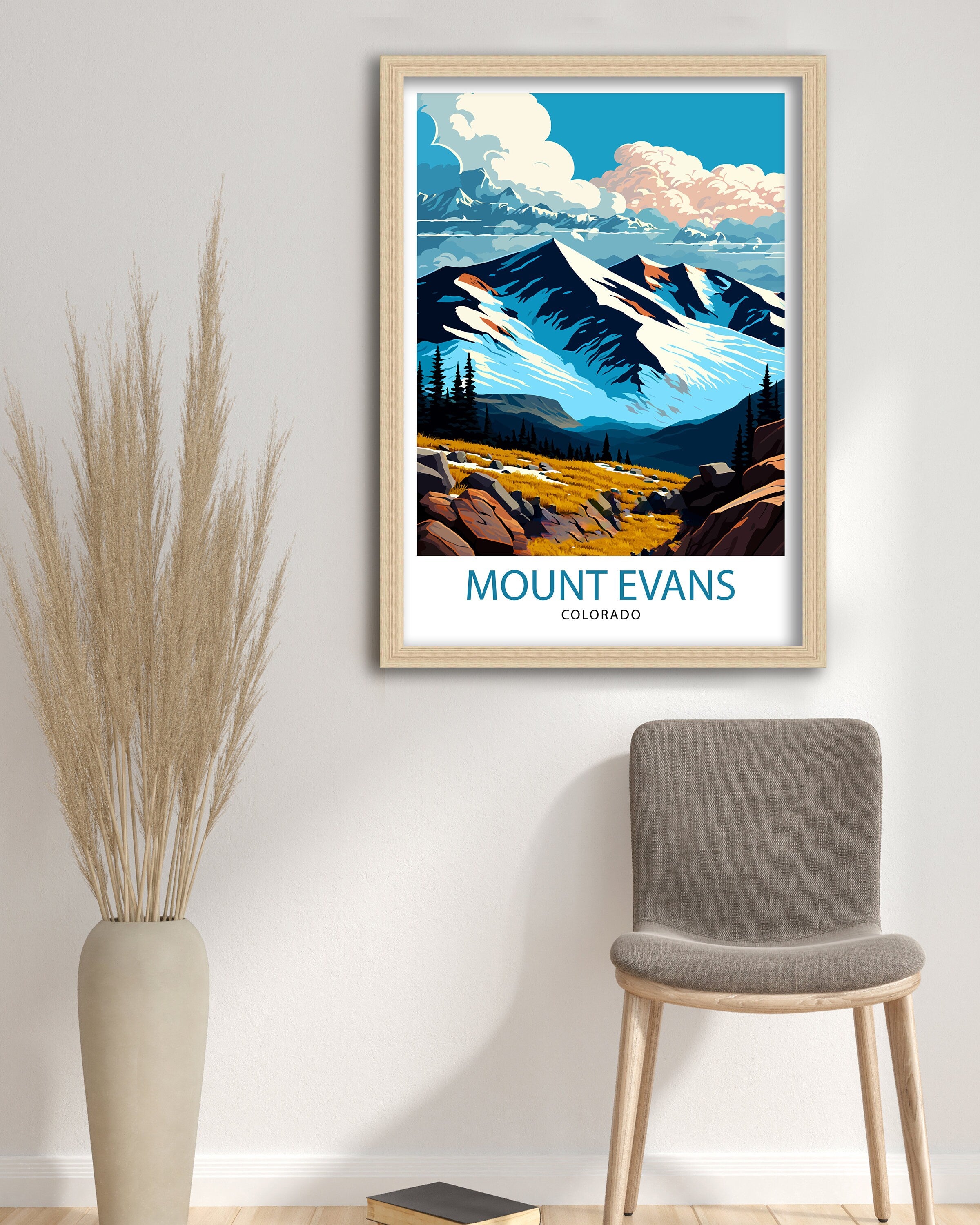 Mount Evans Colorado Travel Print Mountain Wall Decor Colorado Landscape Poster Rocky Mountain Travel Art Mount Evans Illustration Colorado