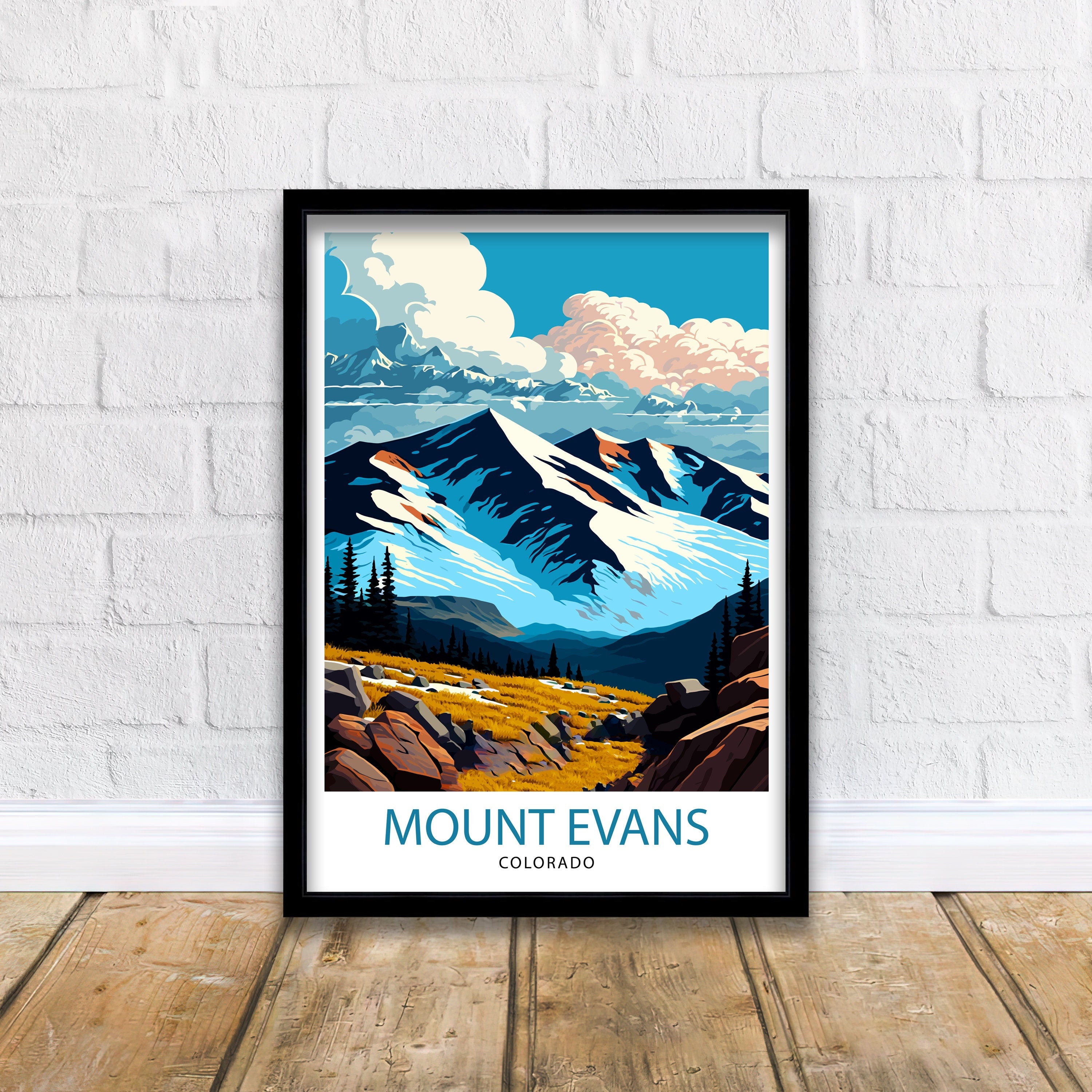 Mount Evans Colorado Travel Print Mountain Wall Decor Colorado Landscape Poster Rocky Mountain Travel Art Mount Evans Illustration Colorado