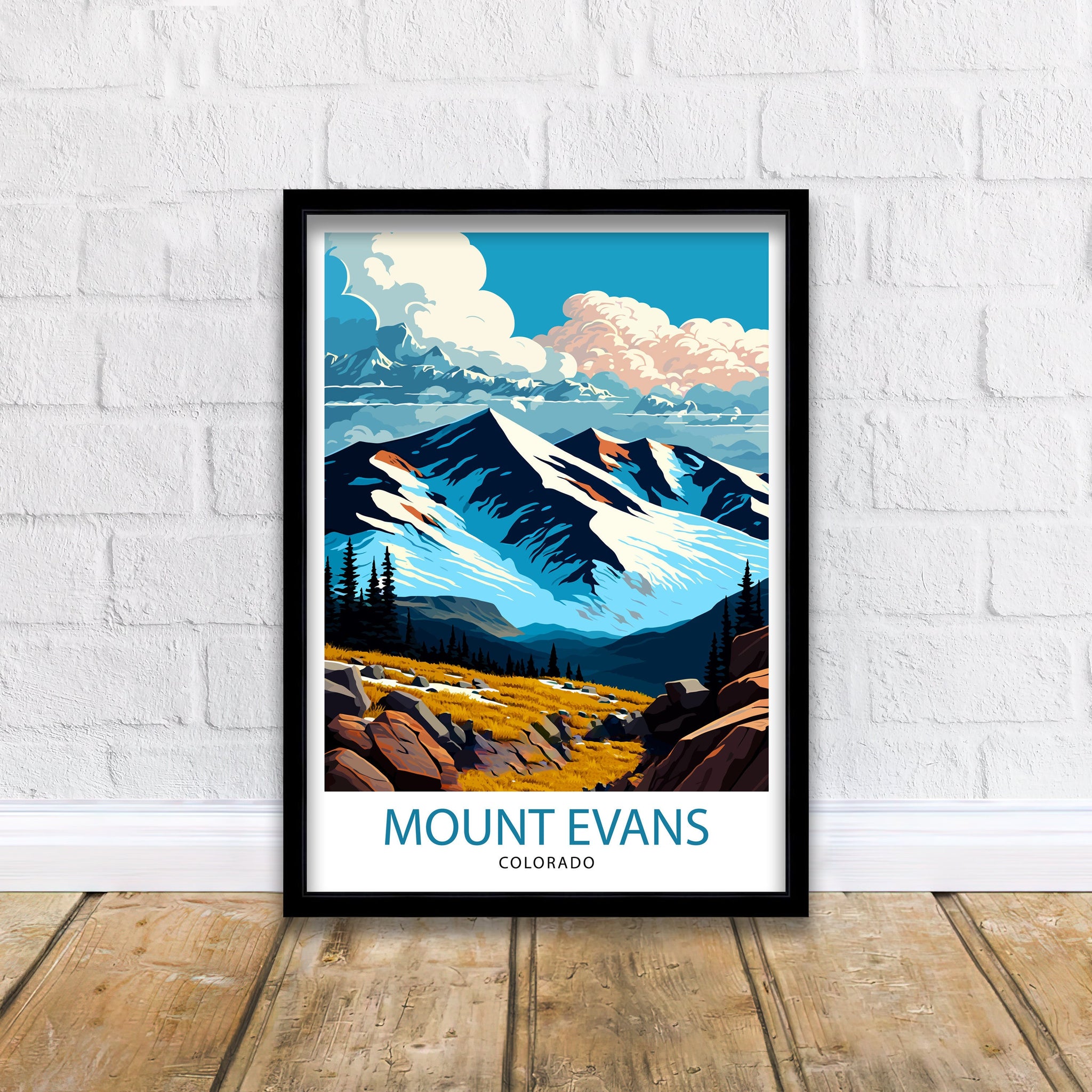 Mount Evans Colorado Travel Print Mountain Wall Decor Colorado Landscape Poster Rocky Mountain Travel Art Mount Evans Illustration Colorado