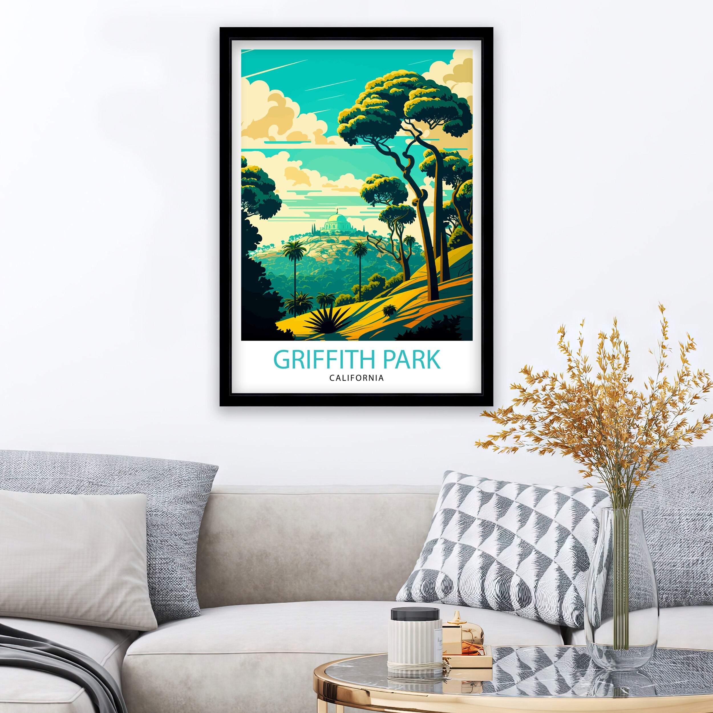 Griffith Park Travel Print| California Wall Art Griffith Observatory Illustration Los Angeles Travel Poster Gift for Griffith Park Hikers