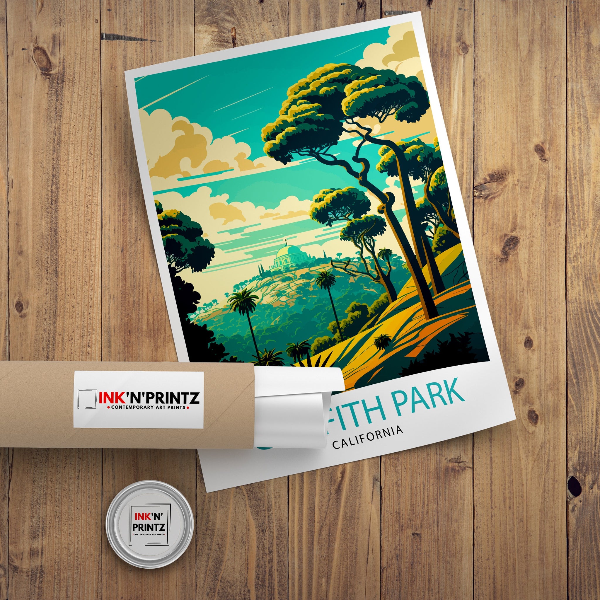 Griffith Park Travel Print| California Wall Art Griffith Observatory Illustration Los Angeles Travel Poster Gift for Griffith Park Hikers